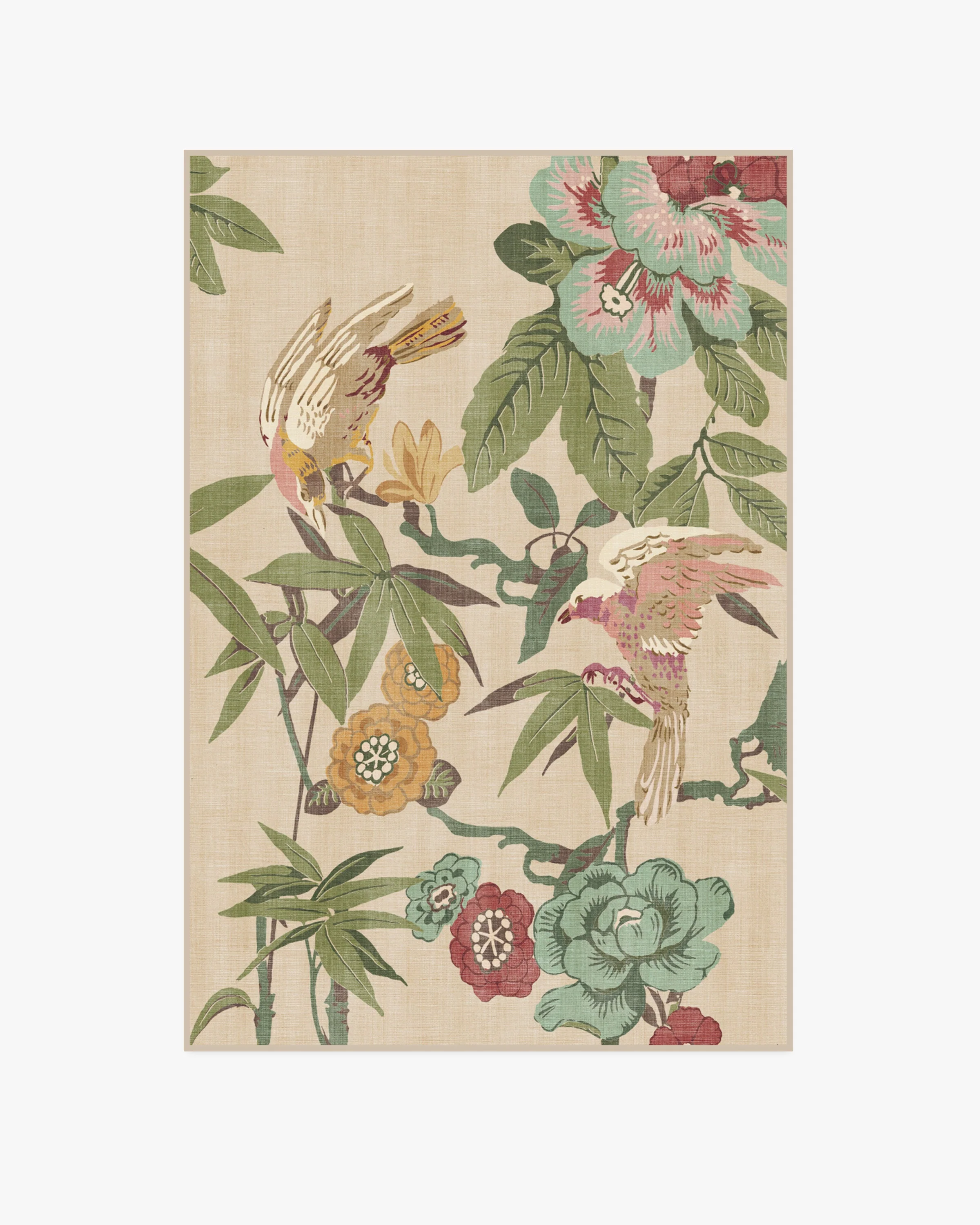 Bamboo & Bird Blush & Jade Rug by Sanderson