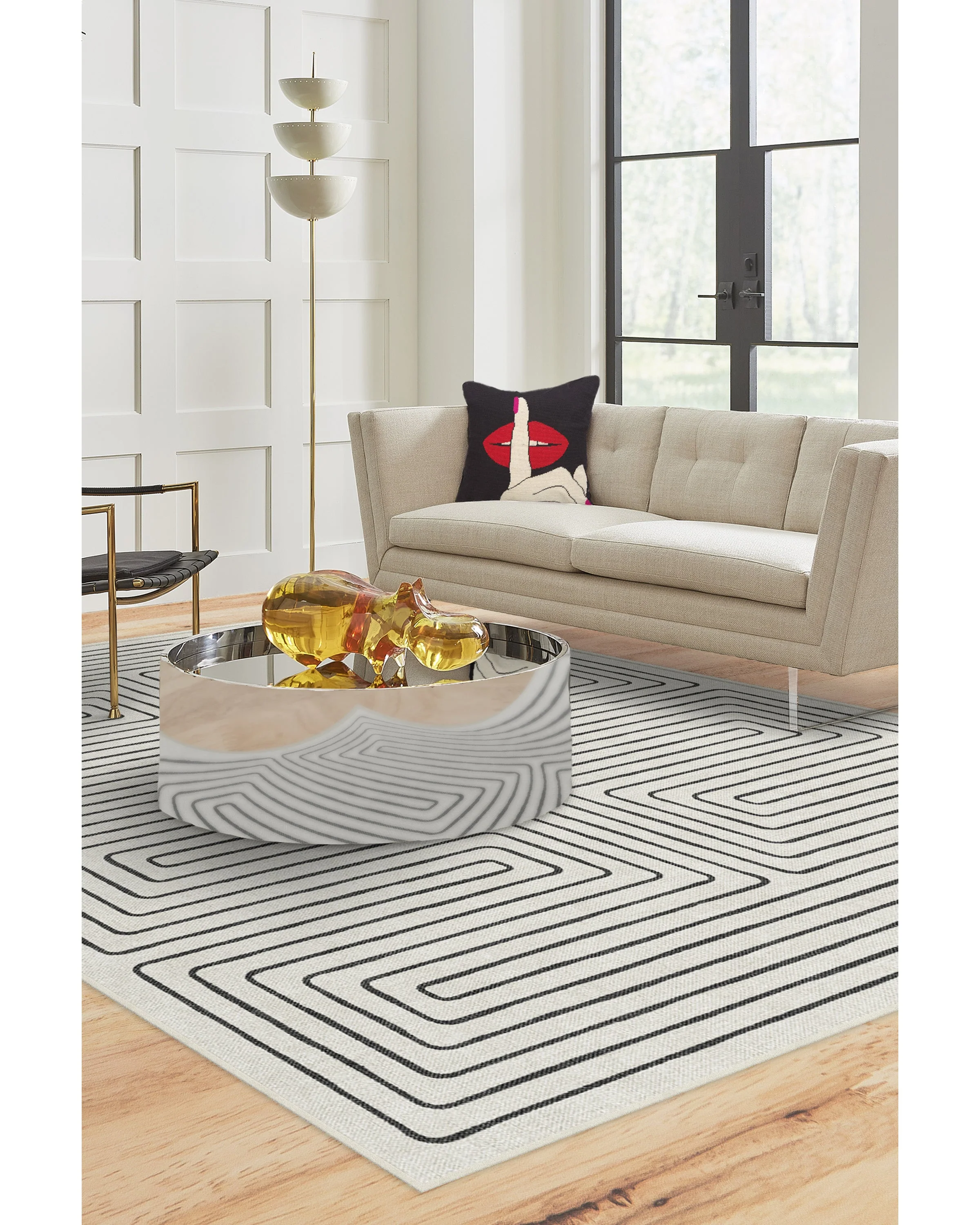 Labyrinth Black & Ivory Flatwoven Rug by Jonathan Adler