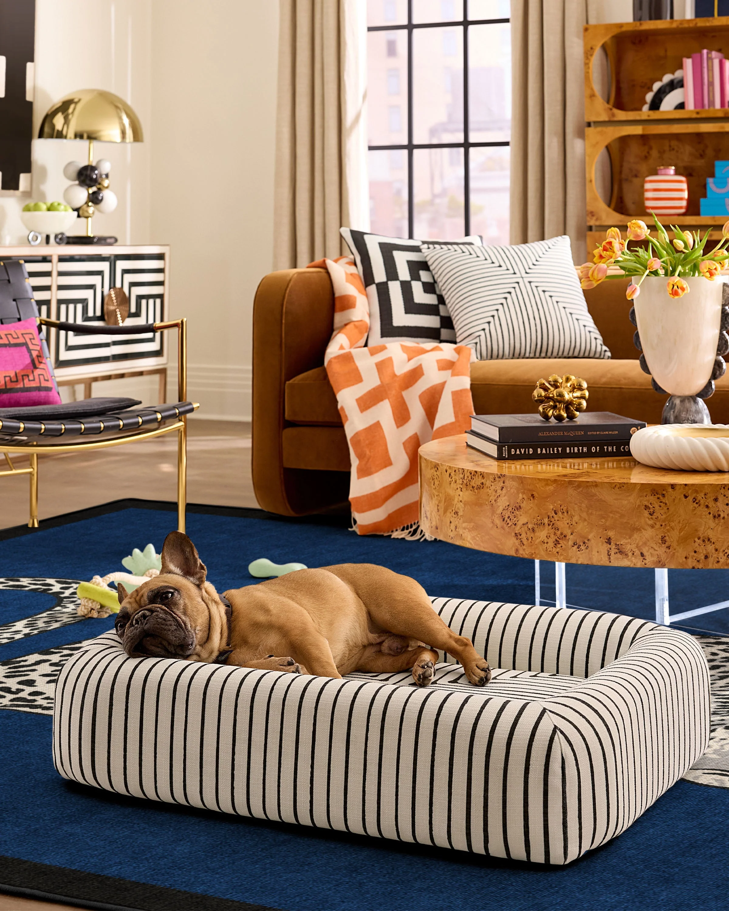 Inkdrop Ivory Woven Bolster Pet Bed by Jonathan Adler