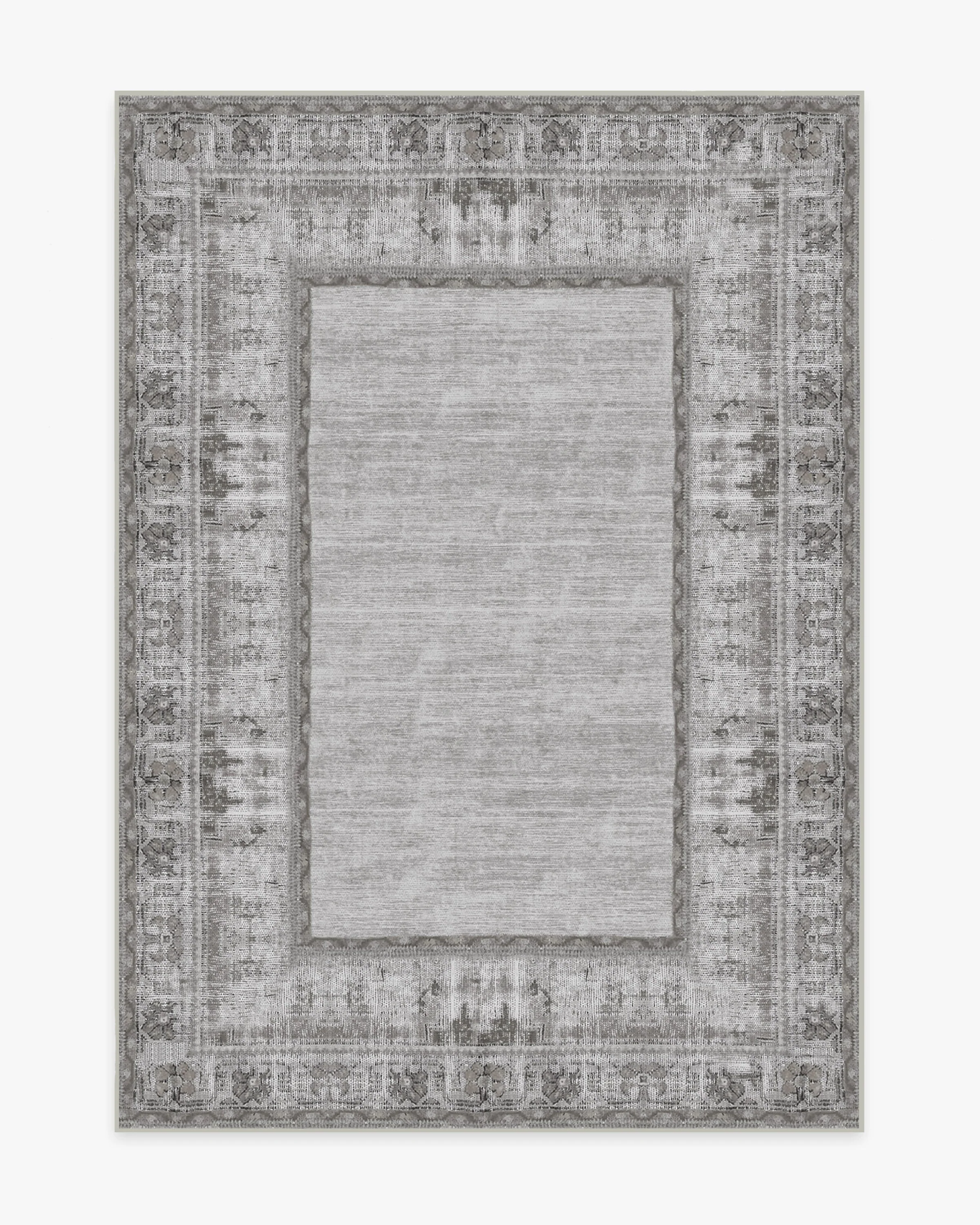 Vintage Daisy Bordered Grey Flatwoven Rug