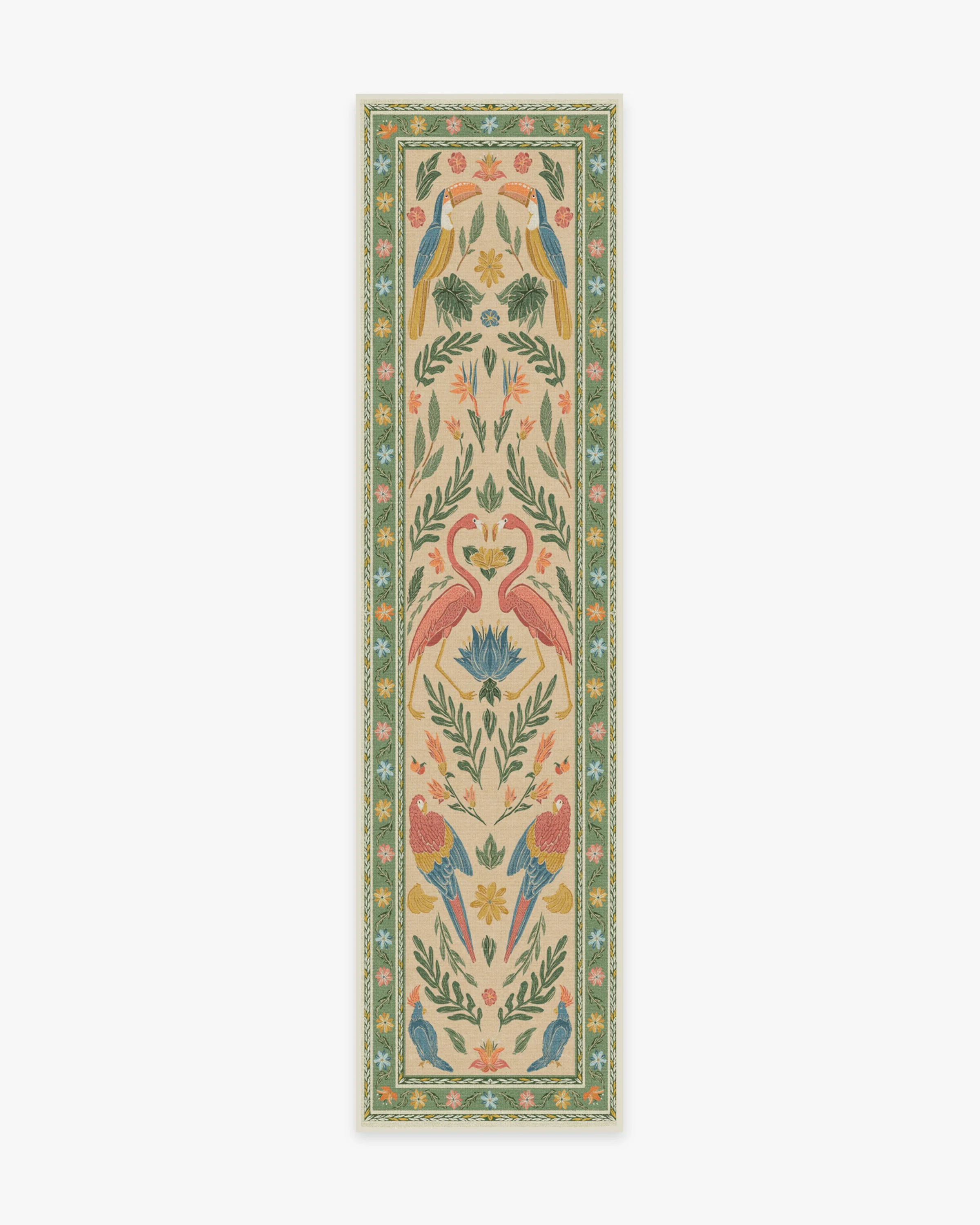 Birds Of A Feather Green & Peach Flatwoven Rug by Iris Apfel