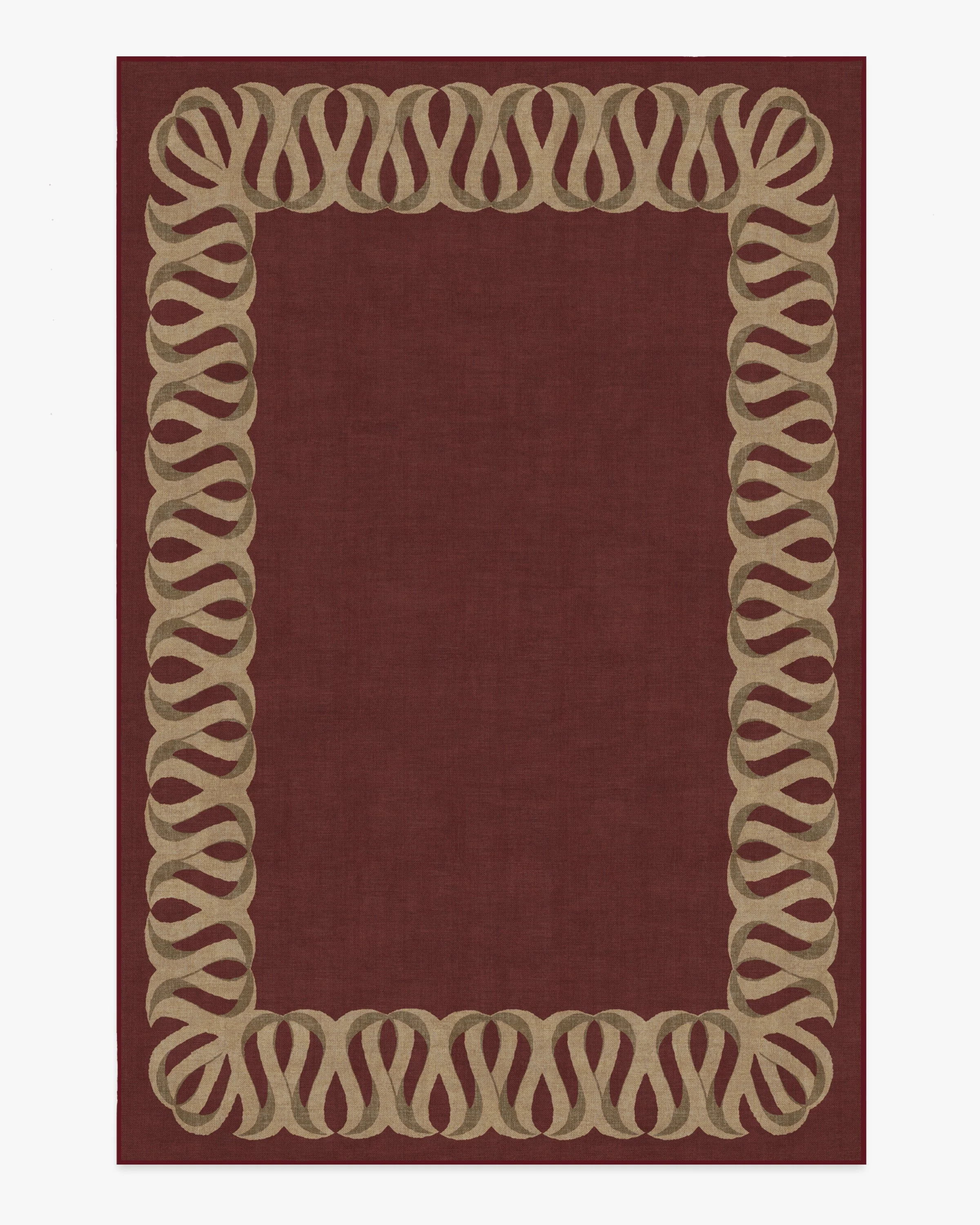 Ribbon Border Red & Natural Rug