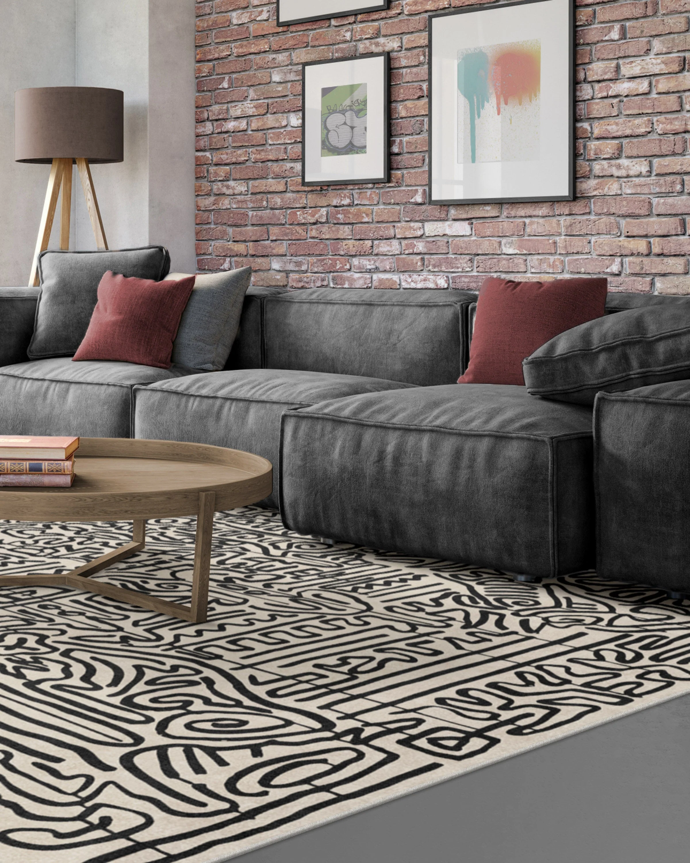 Freestyle Black & Ivory Flatwoven Rug by Keith Haring