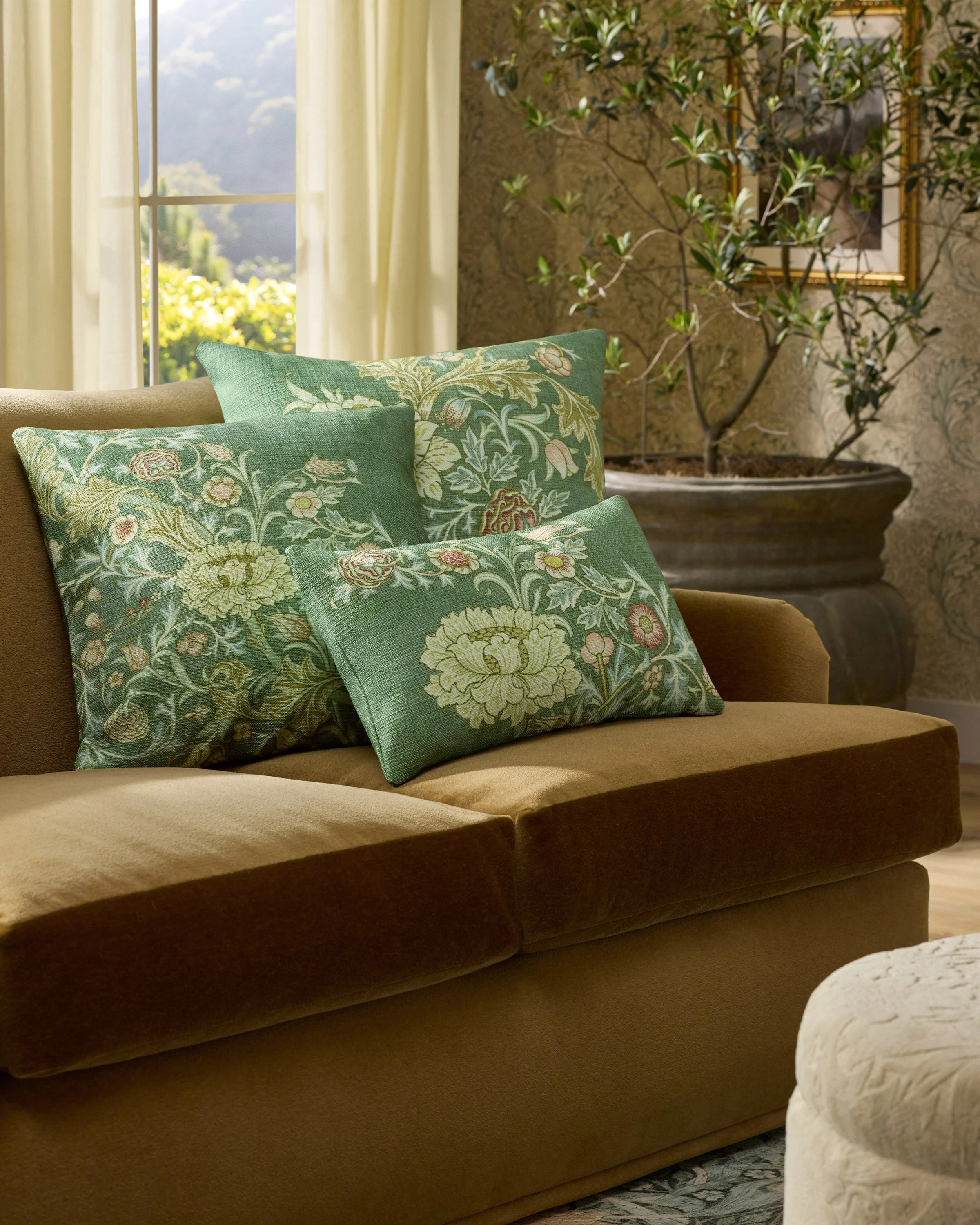 Trent Golden Sage Woven Lumbar Throw Pillow by Morris & Co.