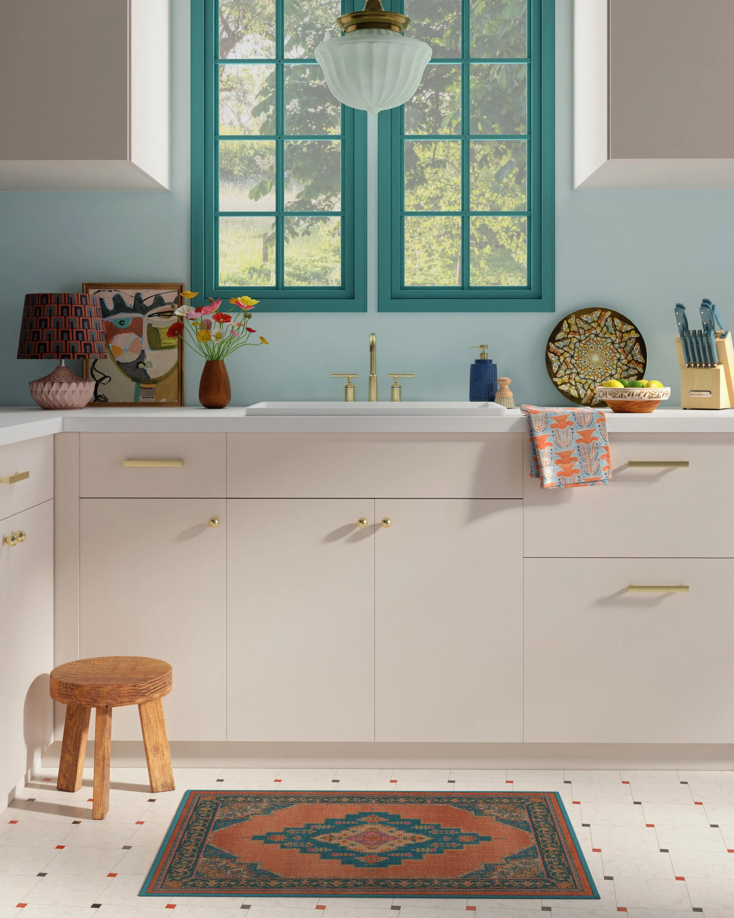 Sunset Bazaar Tropic Coral Flatwoven Rug by Matthew Williamson