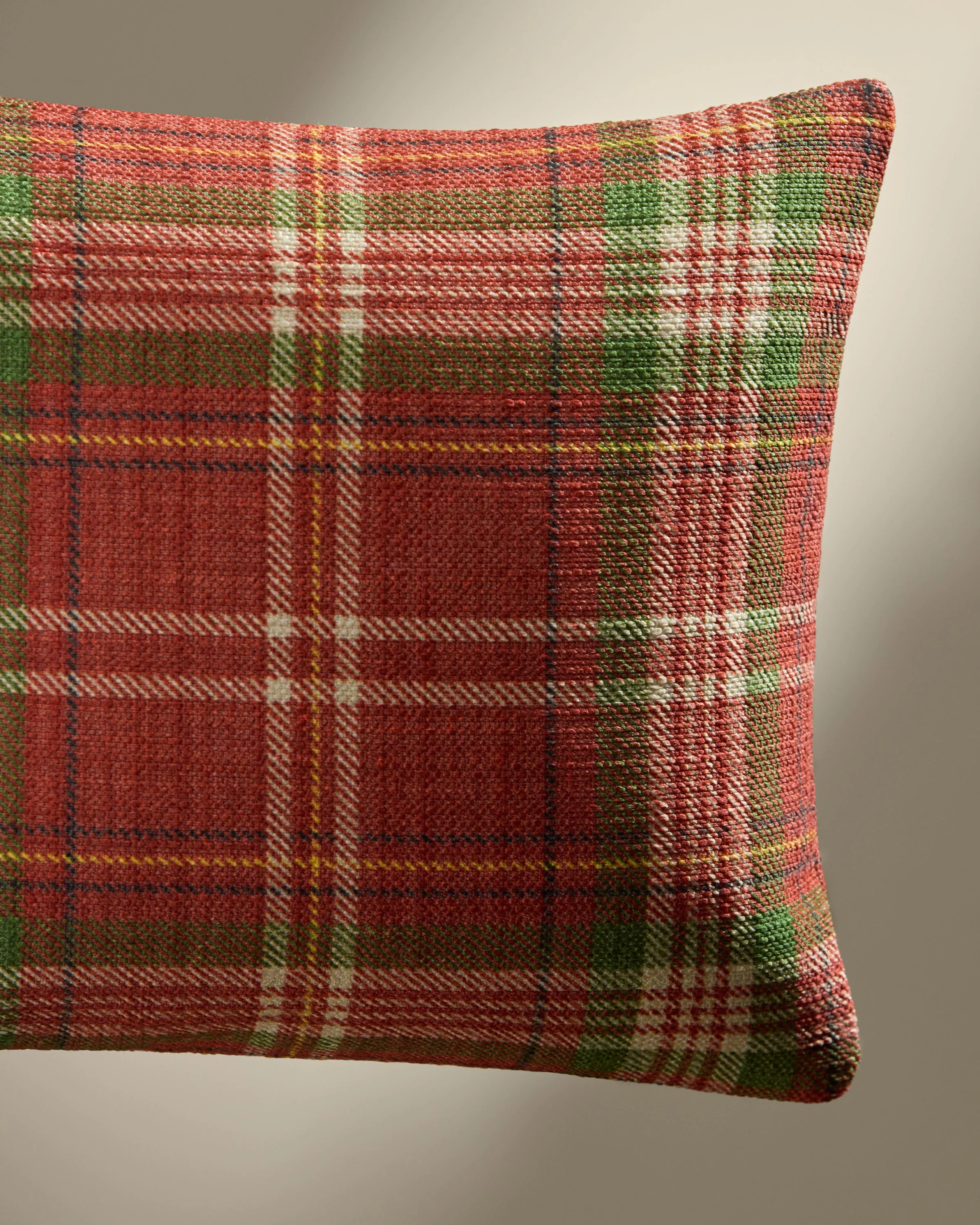 Merry Tartan Red & Green Woven Throw Pillow