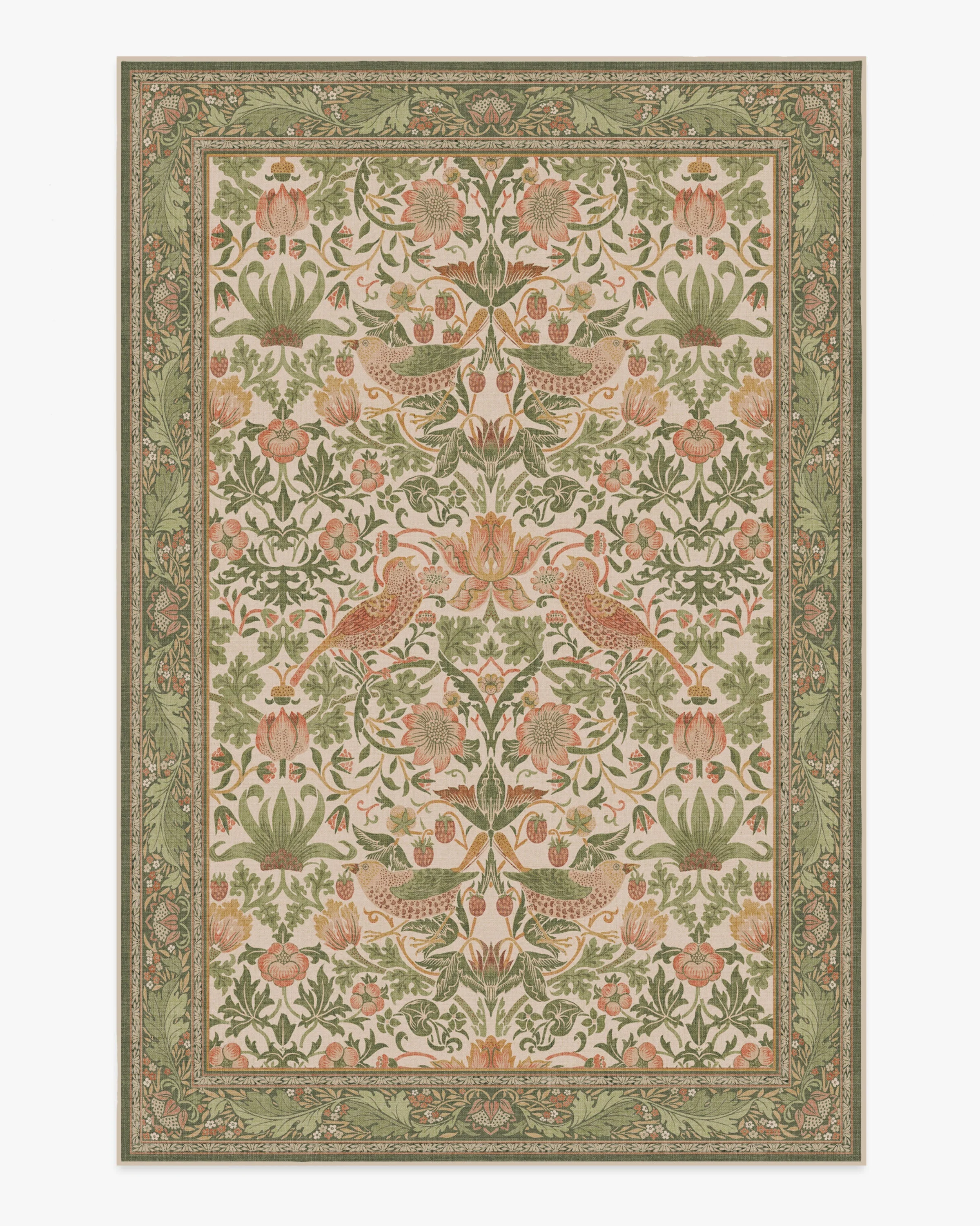 Strawberry Thief Sage & Rose Flatwoven Rug by Morris & Co.