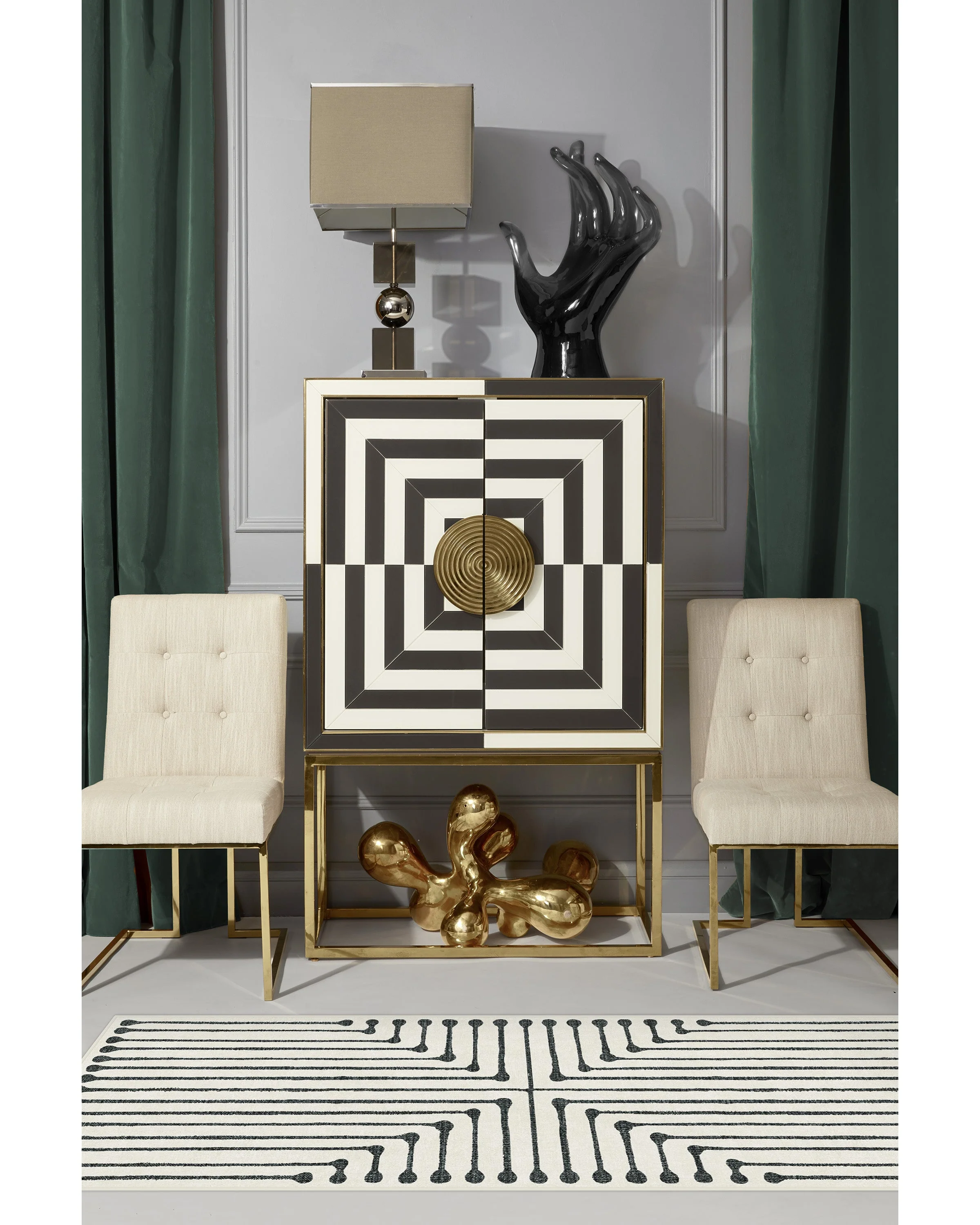 Inkdrop Black & Ivory Flatwoven Rug by Jonathan Adler