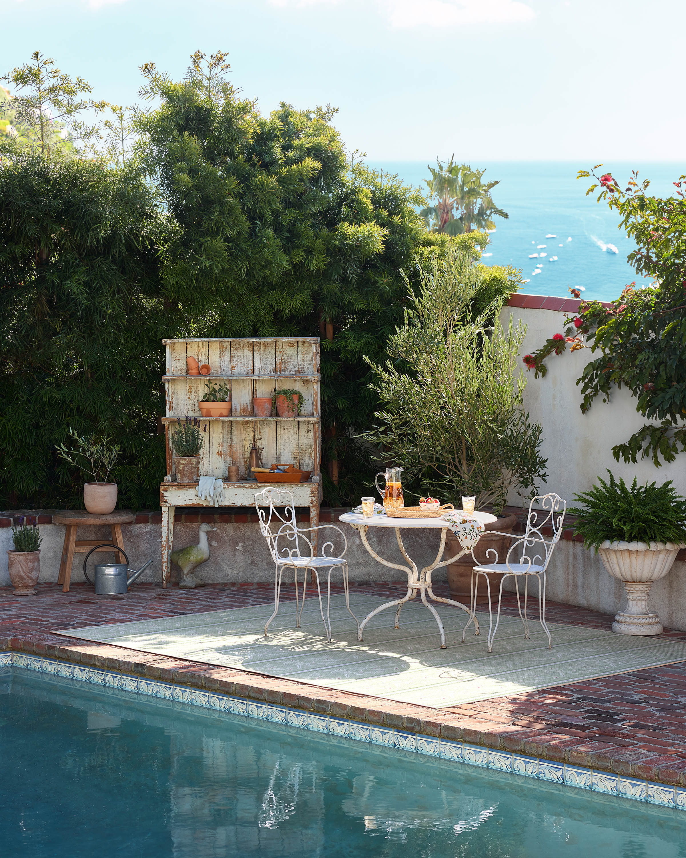 Sambuco Stripe Celadon Outdoor Rug