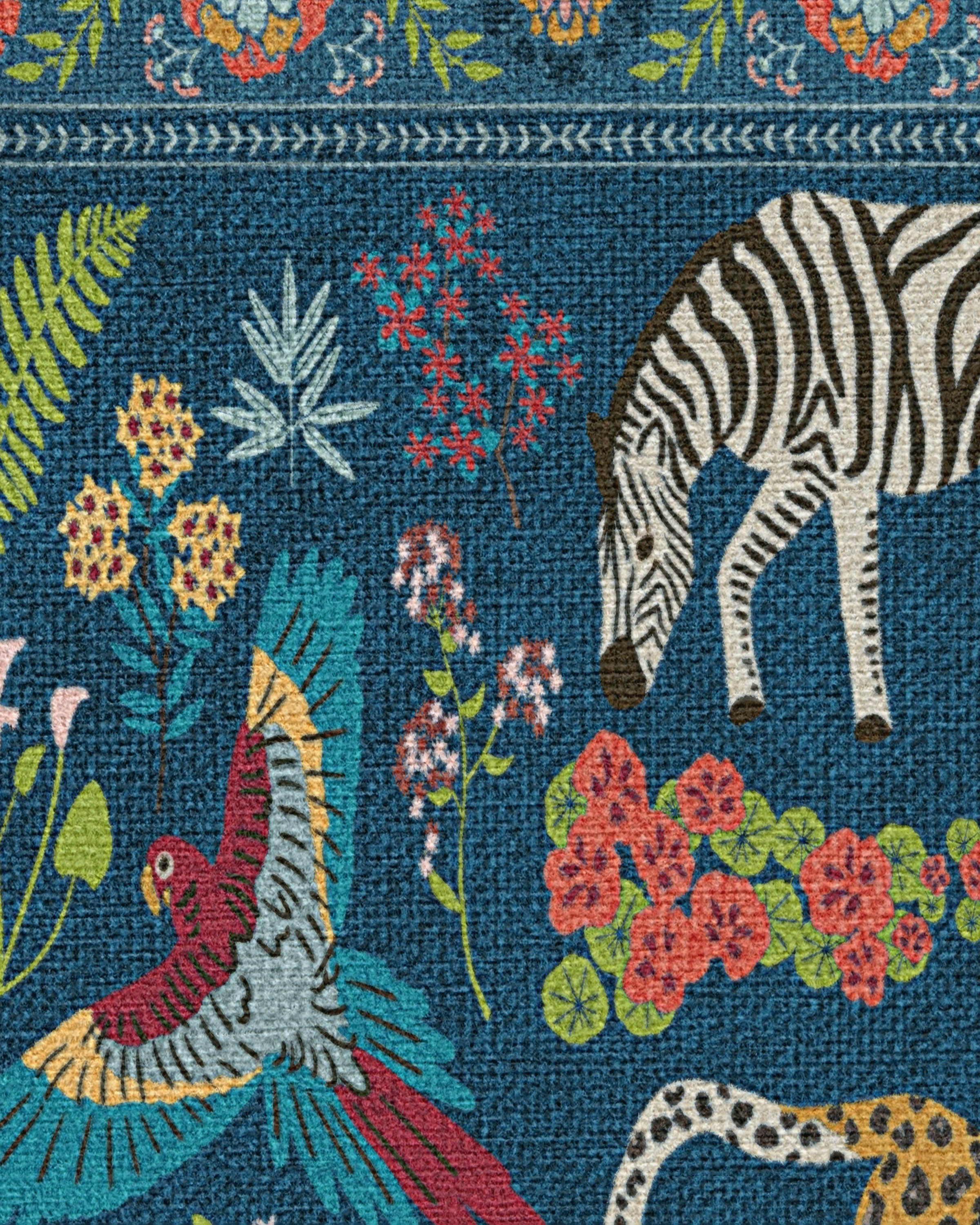 Jingle Jungle Royal Blue Flatwoven Rug by Iris Apfel