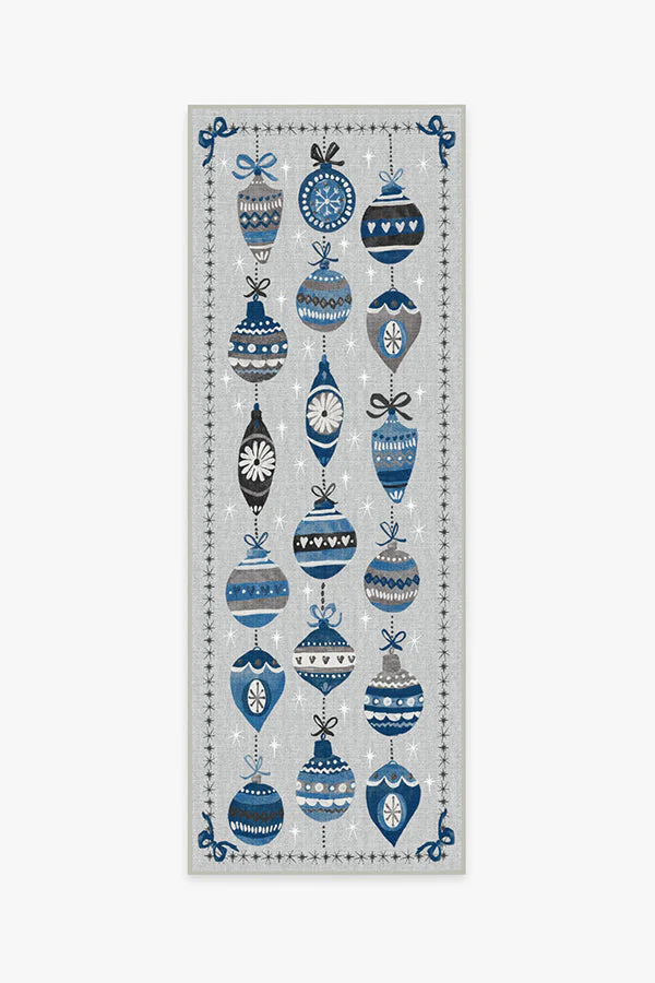 Festive Garland Blue Grey Outdoor Rug