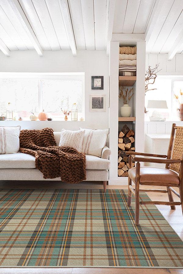 Dress Stewart Tartan Khaki Flatwoven Rug