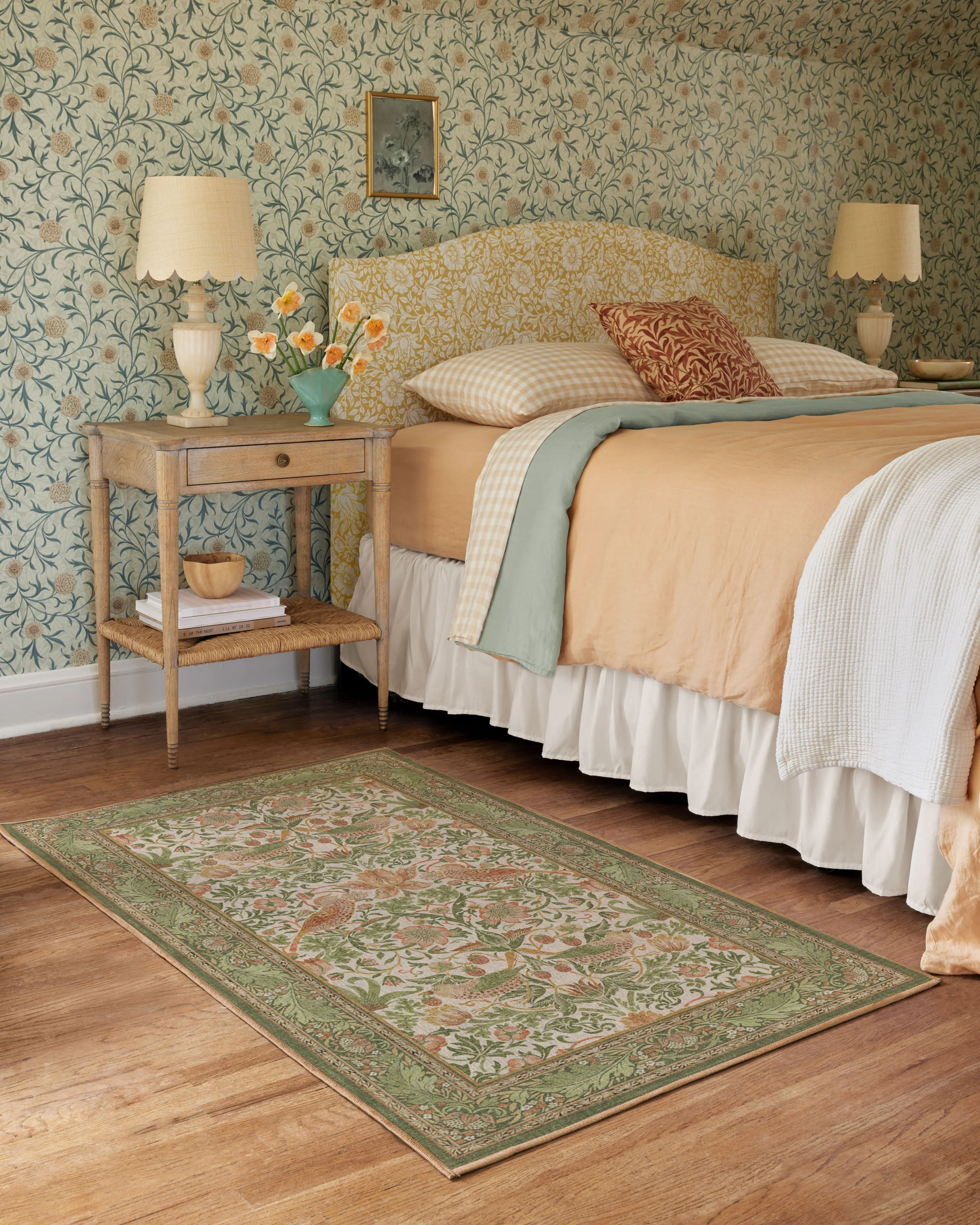 Strawberry Thief Sage & Rose Flatwoven Rug by Morris & Co.