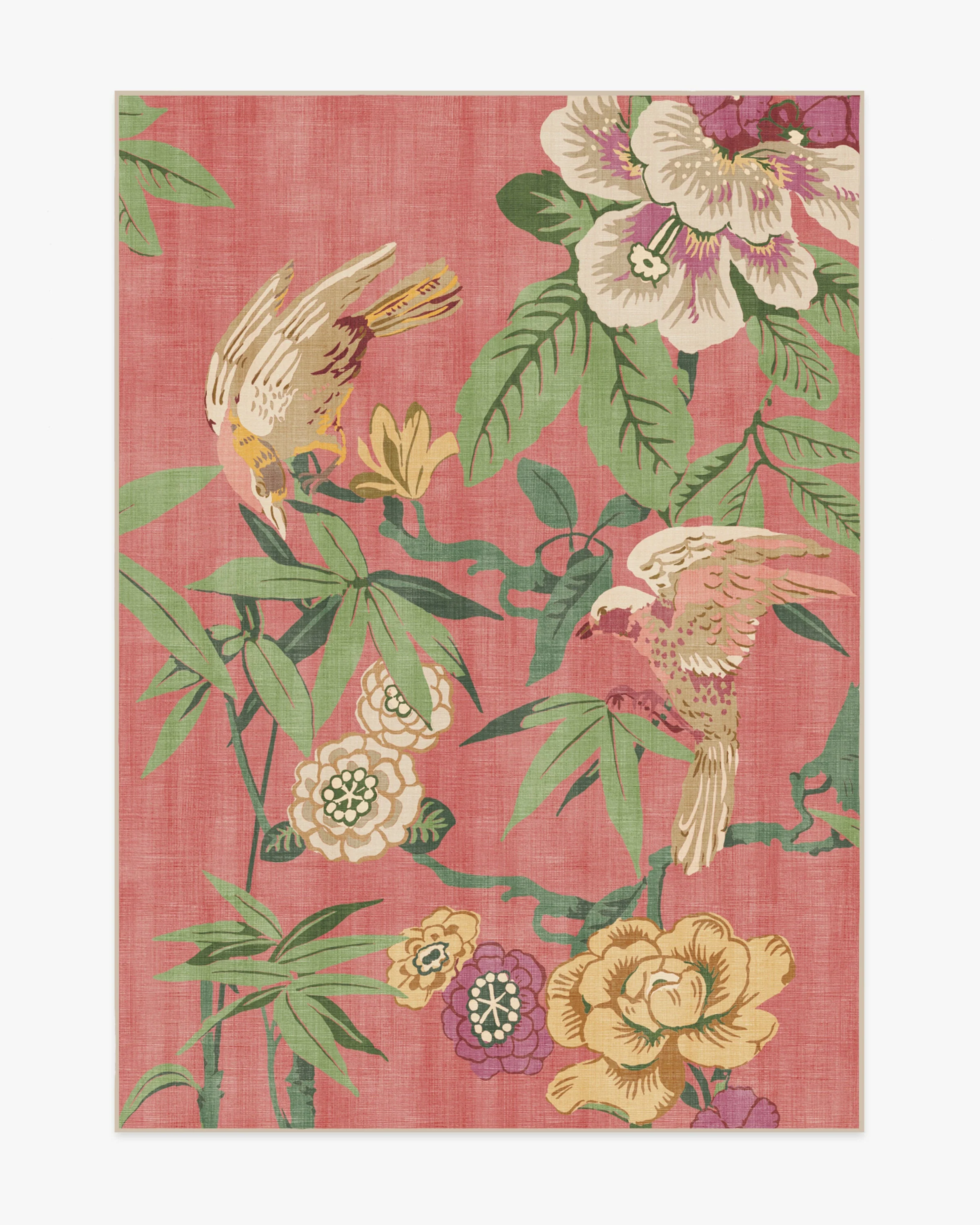 Bamboo & Bird Blossom Pink Rug by Sanderson