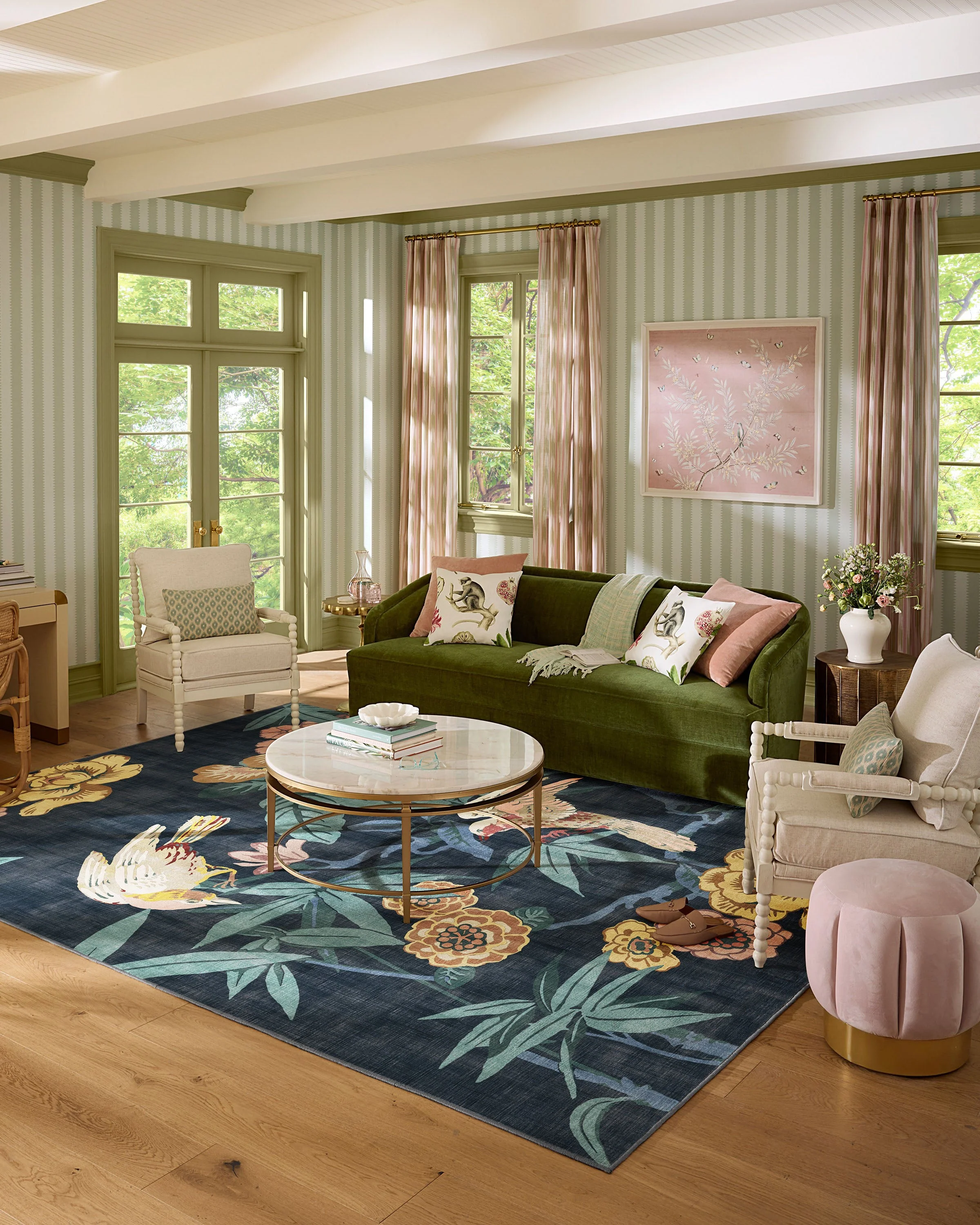 Bamboo & Bird Indigo Rug by Sanderson
