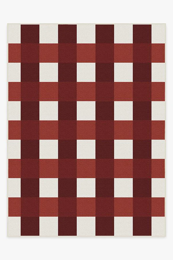 Gingham Plaid Red & White Outdoor Rug