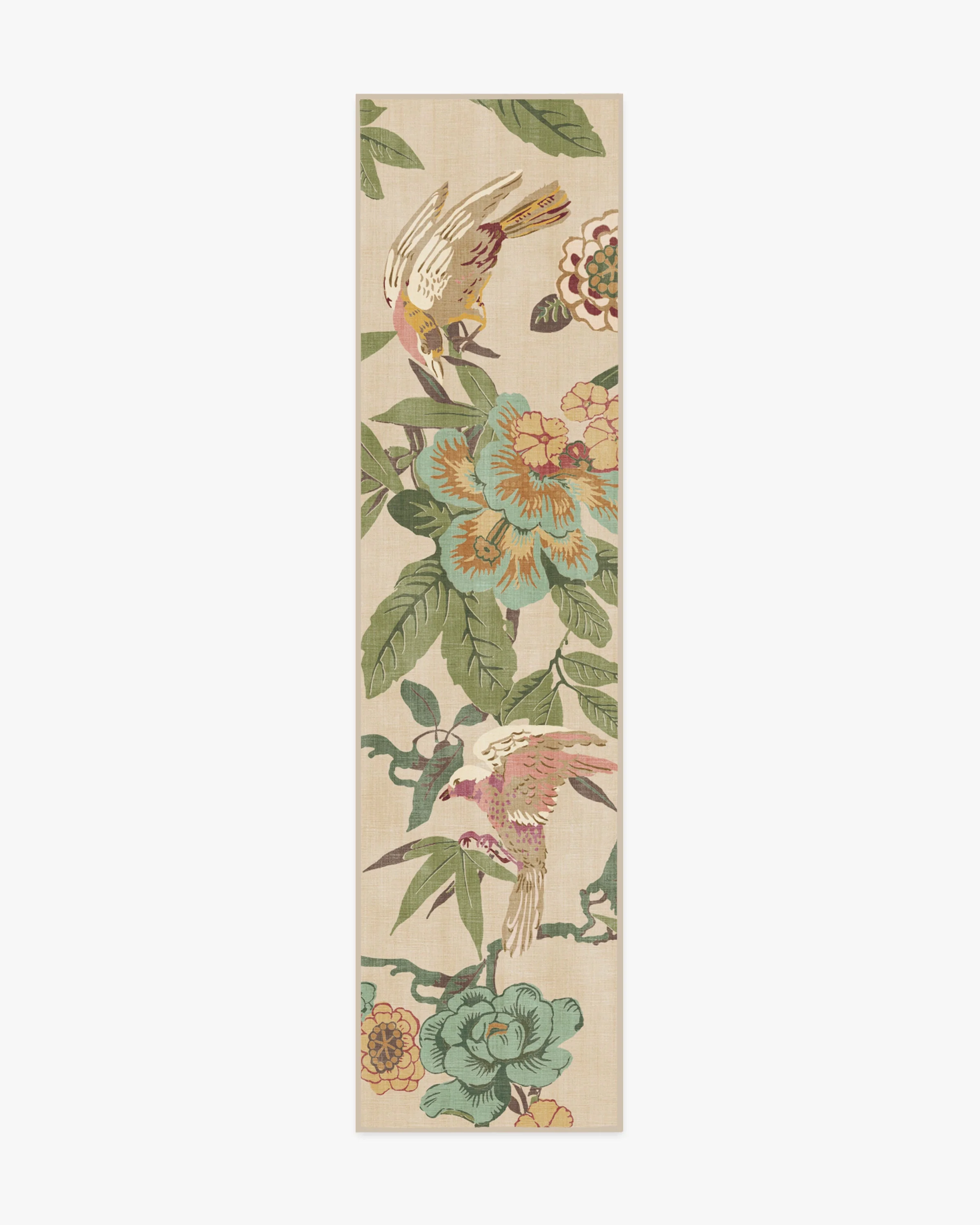 Bamboo & Bird Blush & Jade Rug by Sanderson