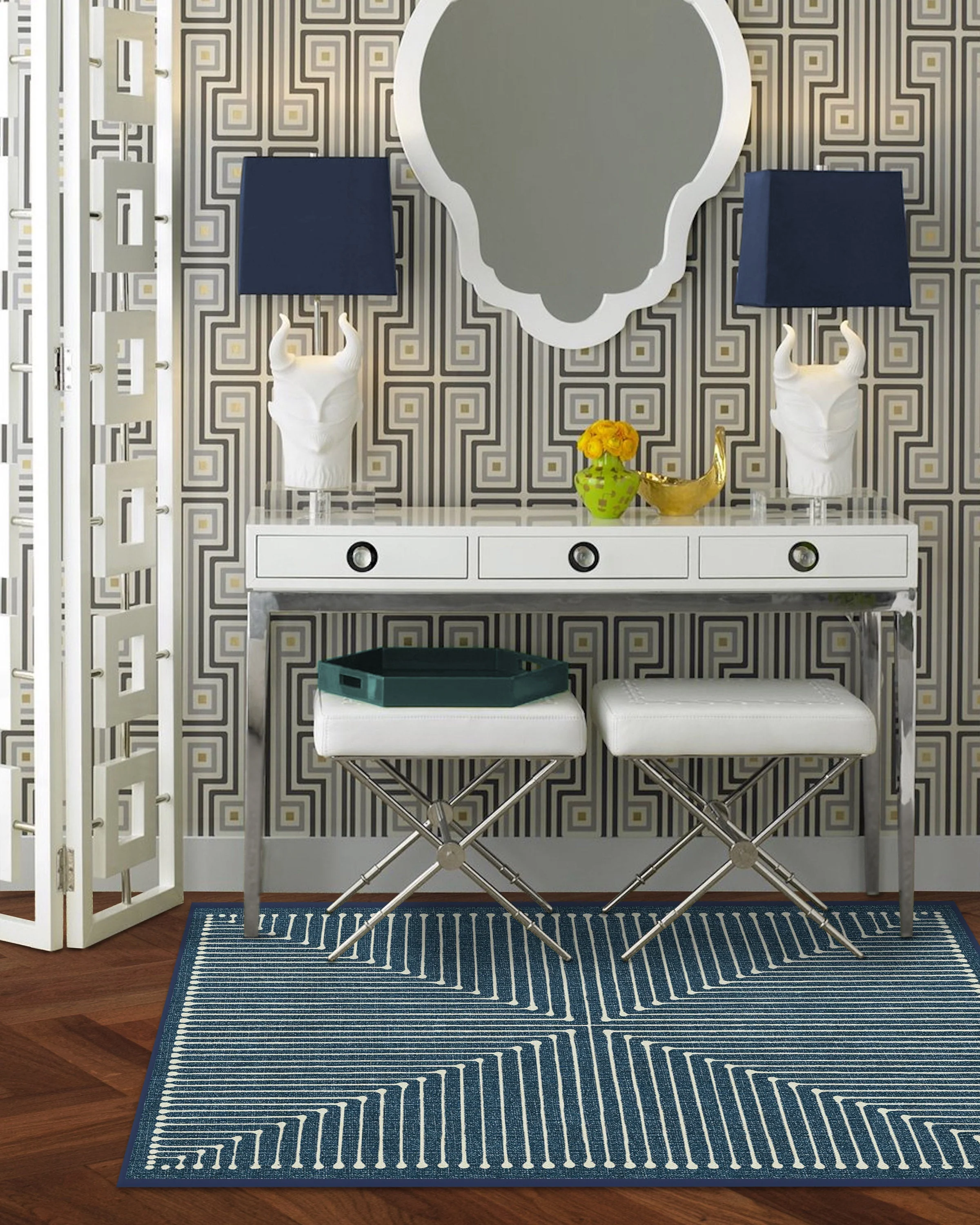 Inkdrop Lapis Blue Rug by Jonathan Adler