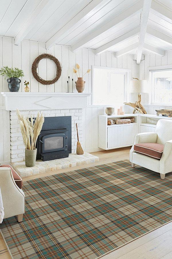 Dress Stewart Tartan Khaki Flatwoven Rug