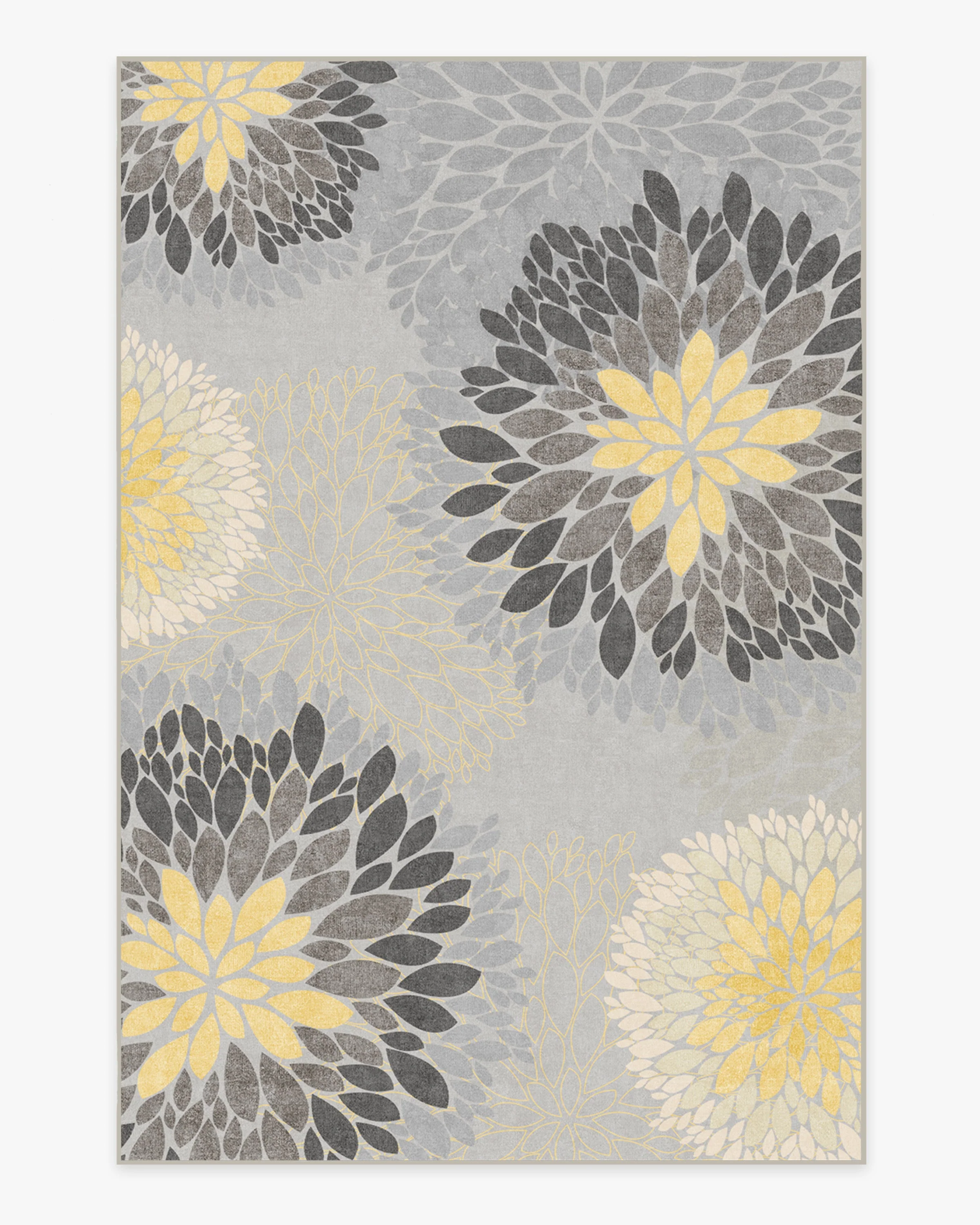 Floral Medallion Yellow Grey Rug