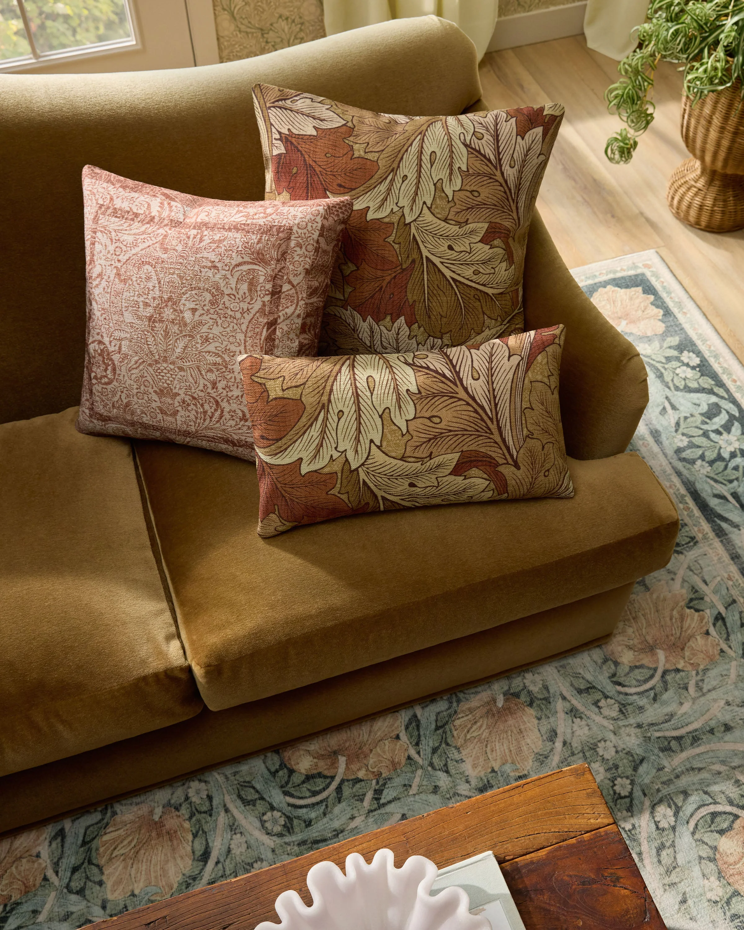 Acanthus Warm Neutral Woven Lumbar Throw Pillow by Morris & Co.