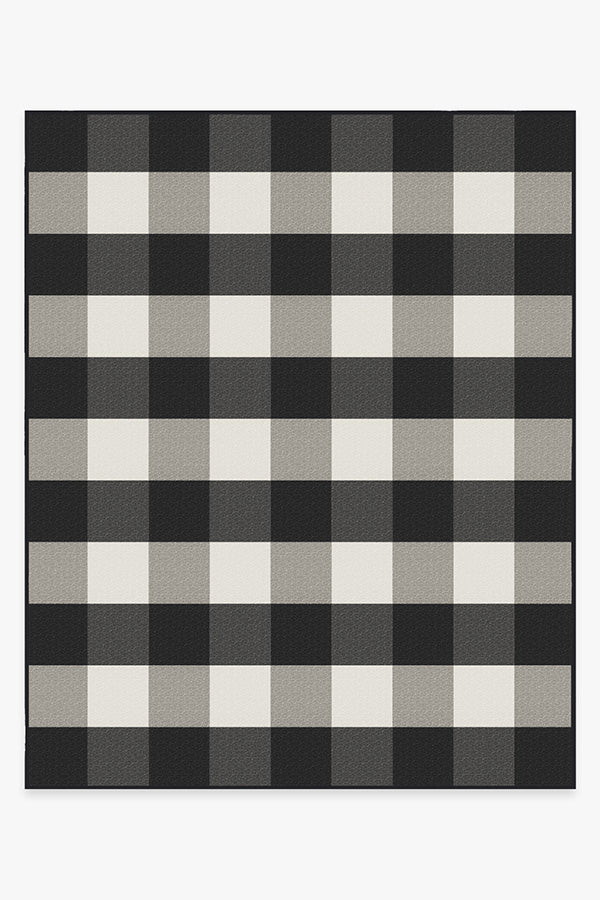 Gingham Plaid Black & White Outdoor Rug
