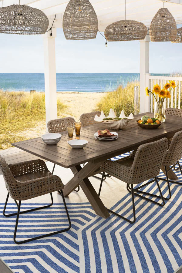 Beach Club Navy & Ivory Outdoor Rug by Gray Malin
