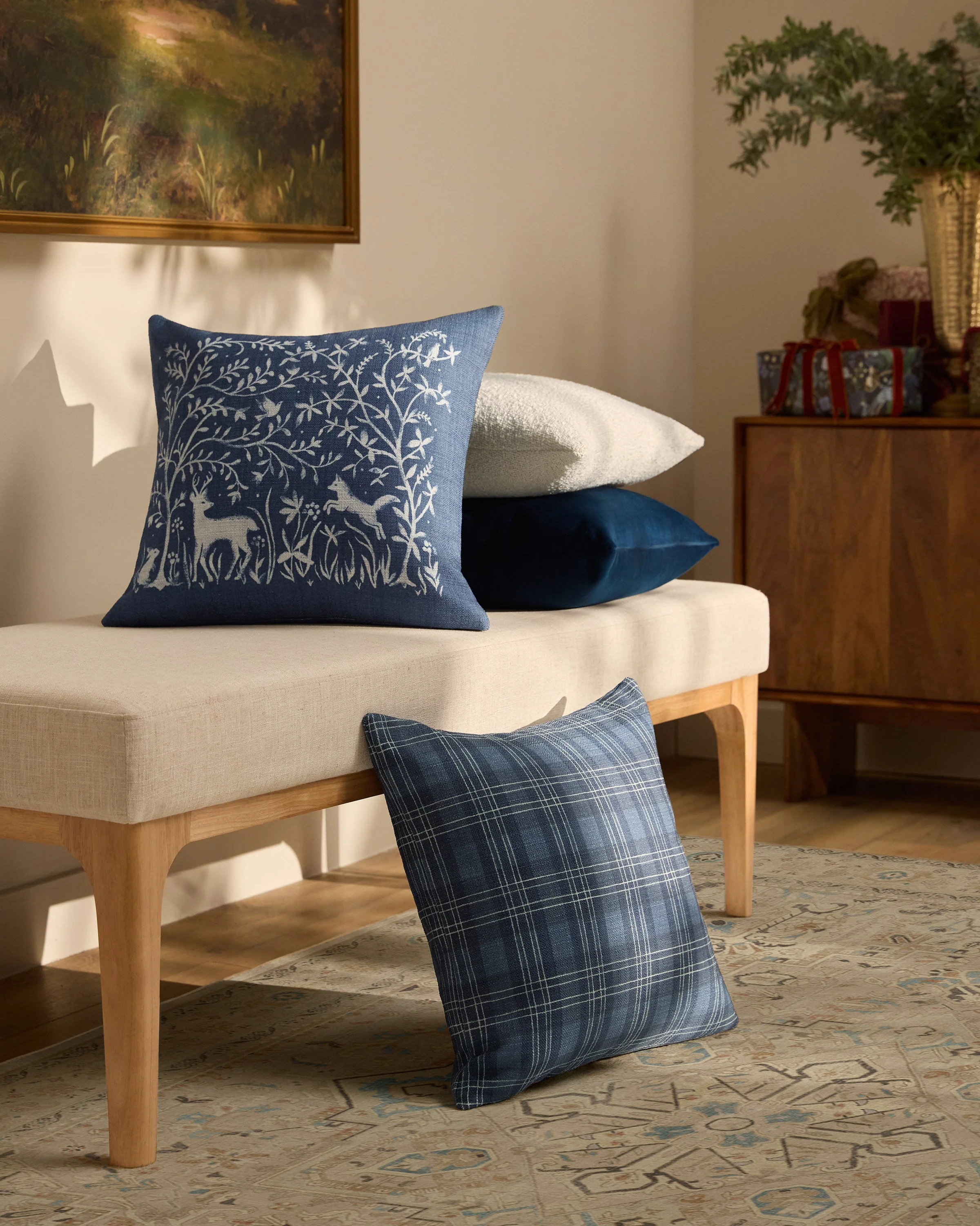 Sylva Navy Woven Throw Pillow