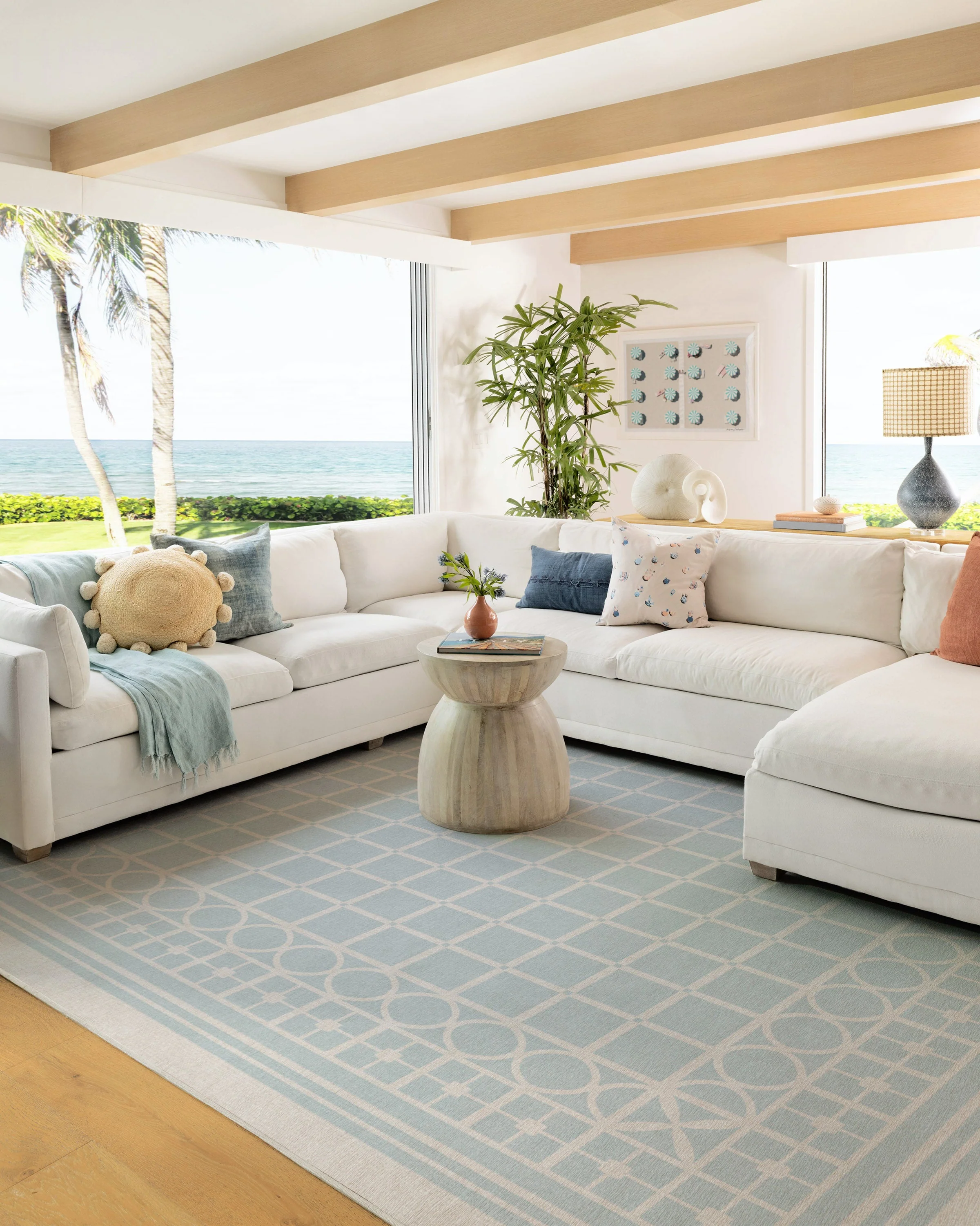 Palm Beach Powder Blue Flatwoven Rug by Gray Malin