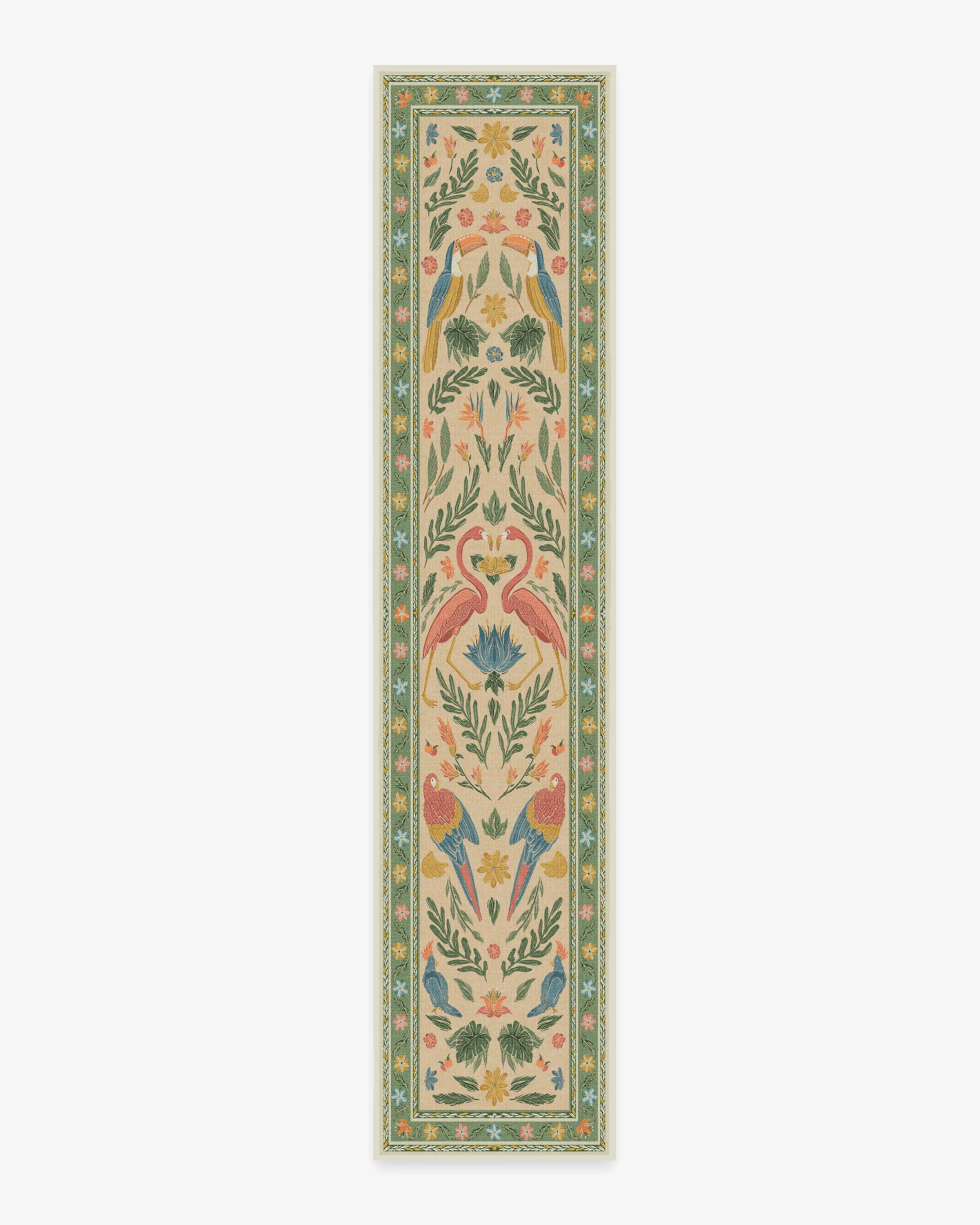 Birds Of A Feather Green & Peach Flatwoven Rug by Iris Apfel
