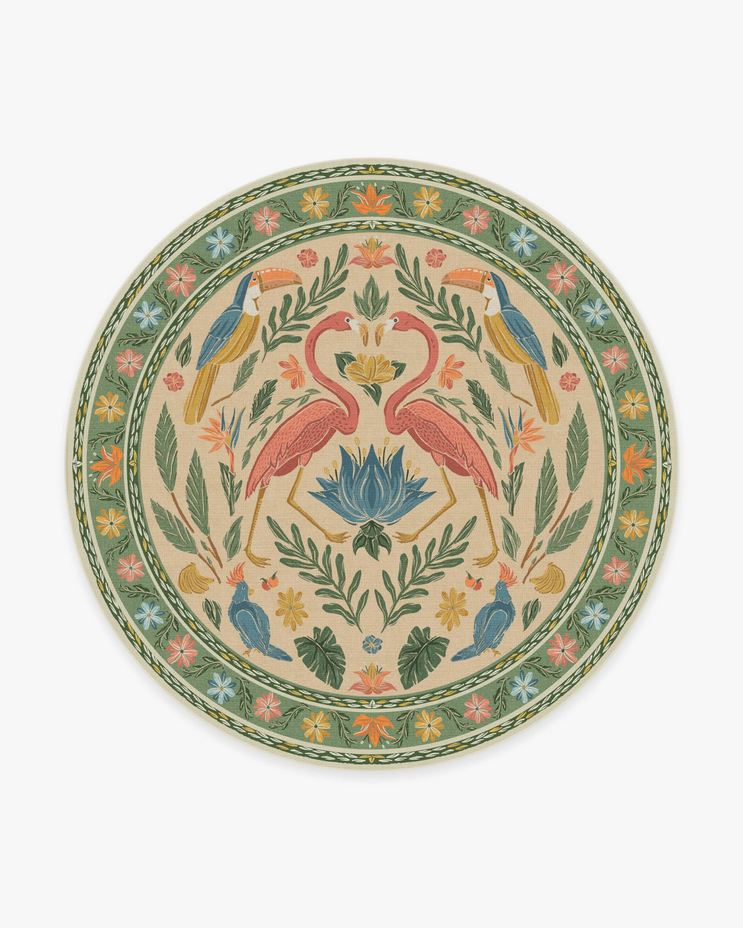Birds Of A Feather Green & Peach Flatwoven Rug by Iris Apfel