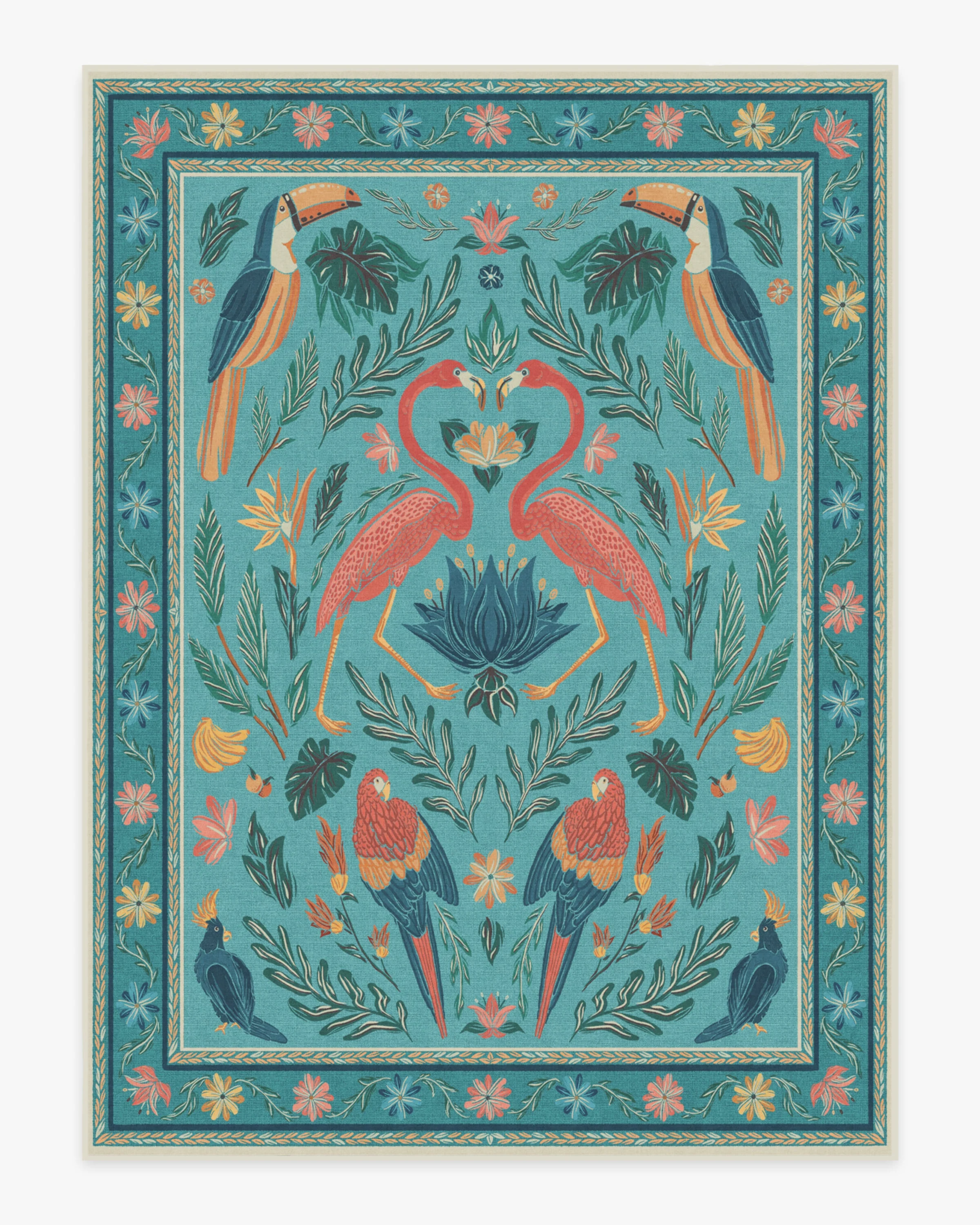 Birds Of A Feather Aqua Rug by Iris Apfel