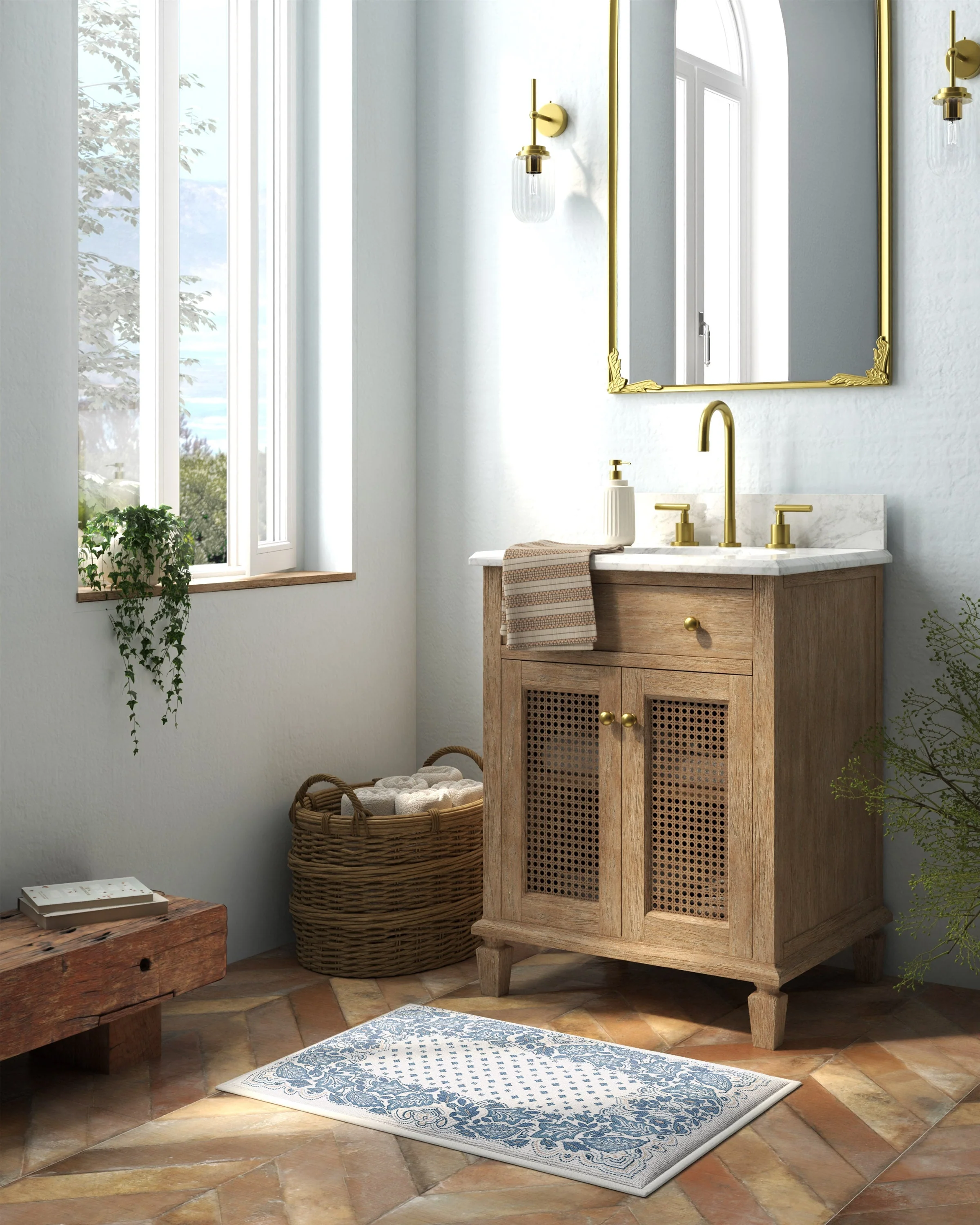 Prato Ivory & Blue Bath Mat
