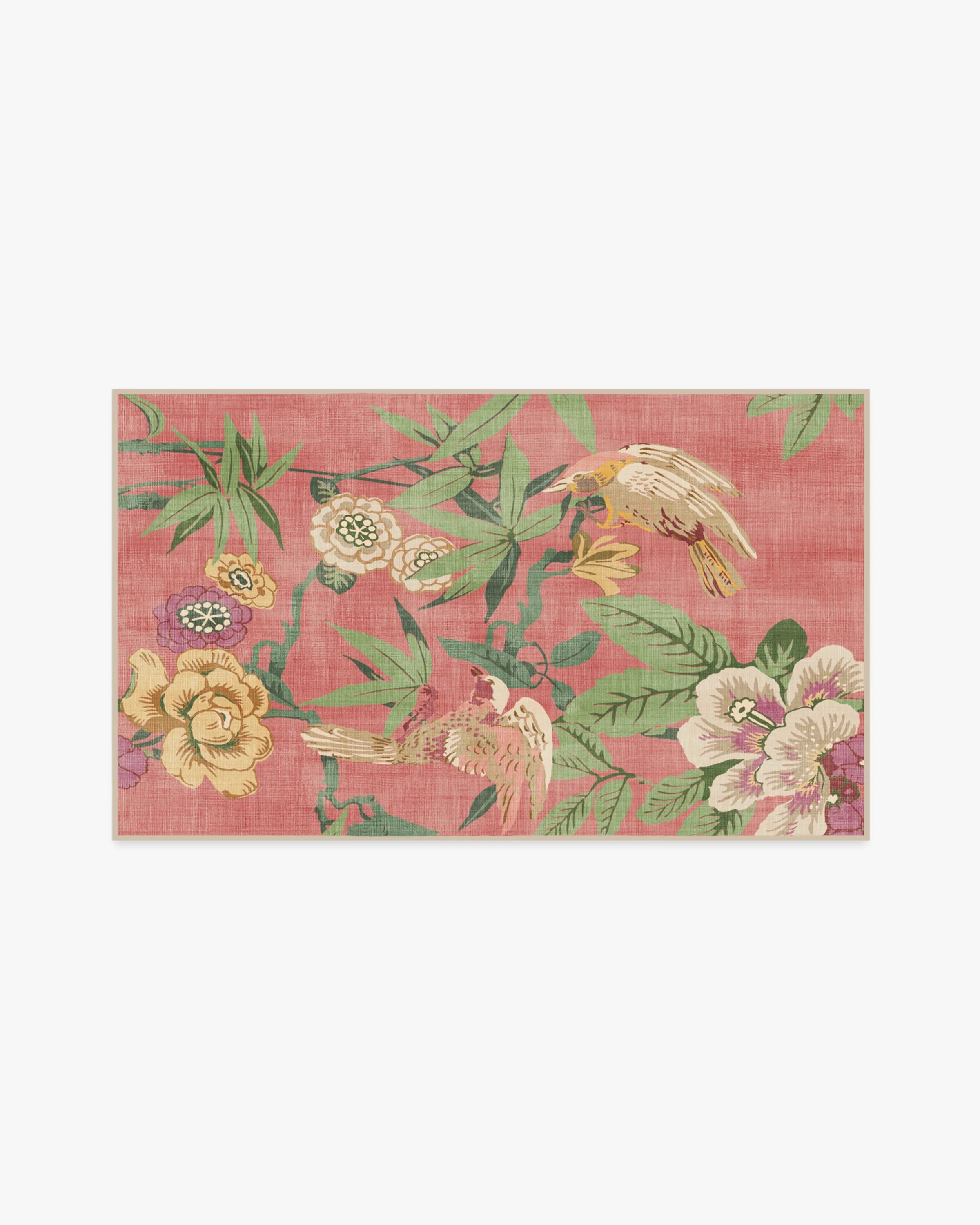 Bamboo & Bird Blossom Pink Flatwoven Rug by Sanderson
