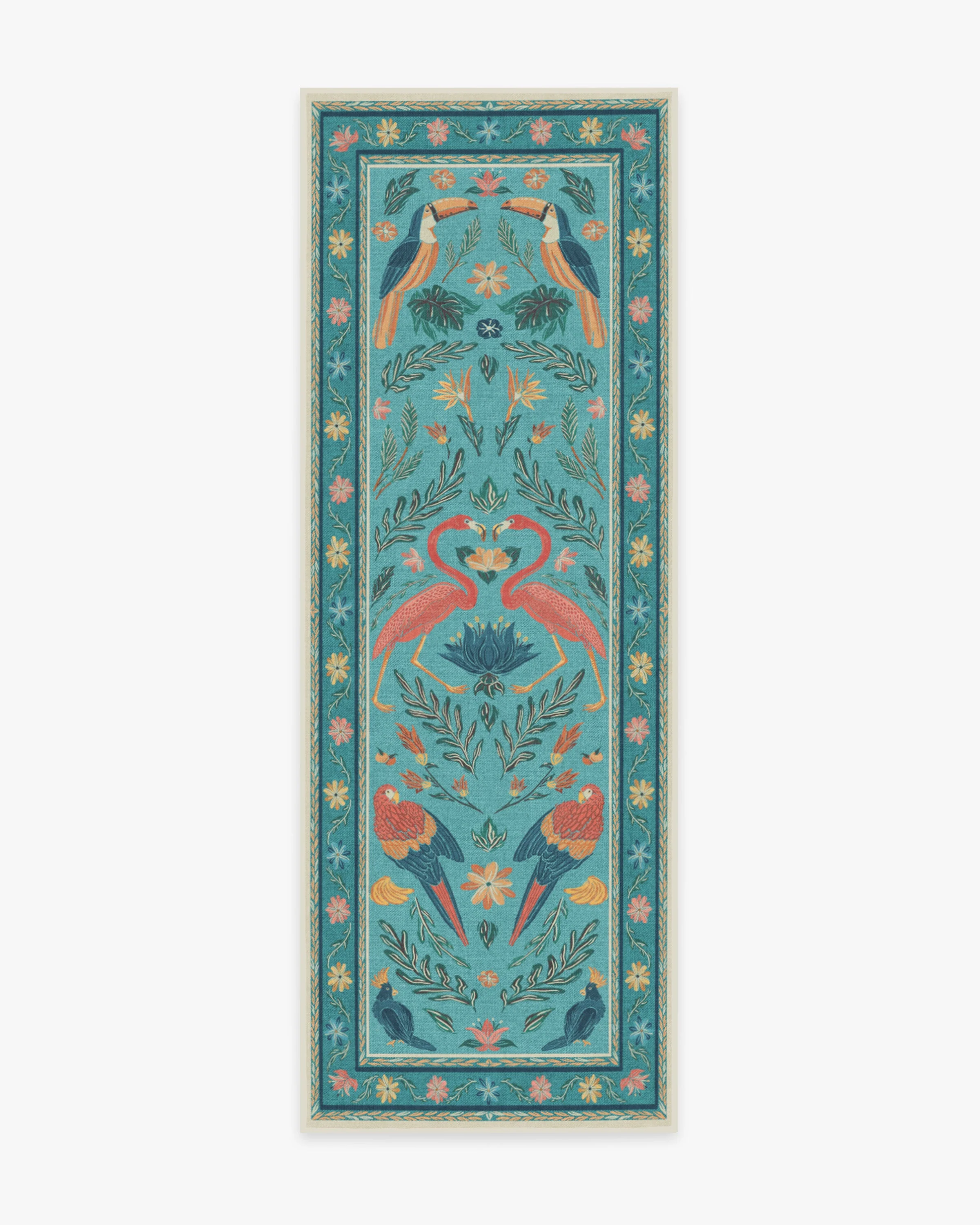 Birds Of A Feather Aqua Flatwoven Rug by Iris Apfel