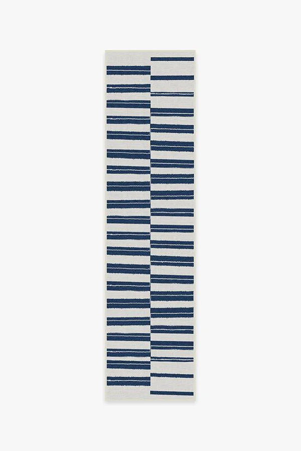 Offset Stripe Navy Outdoor Rug