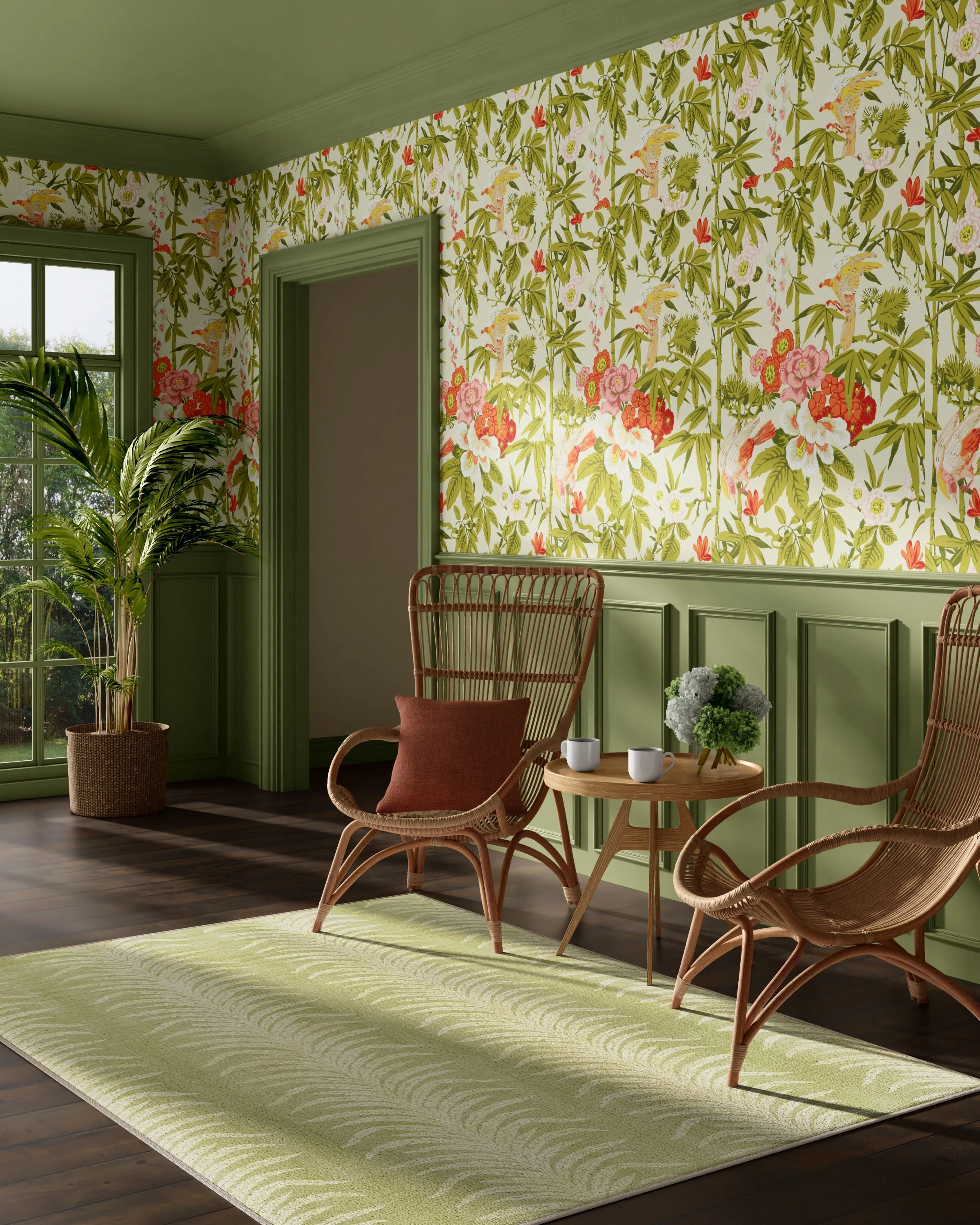 Tree Fern Matcha Green Flatwoven Rug by Sanderson