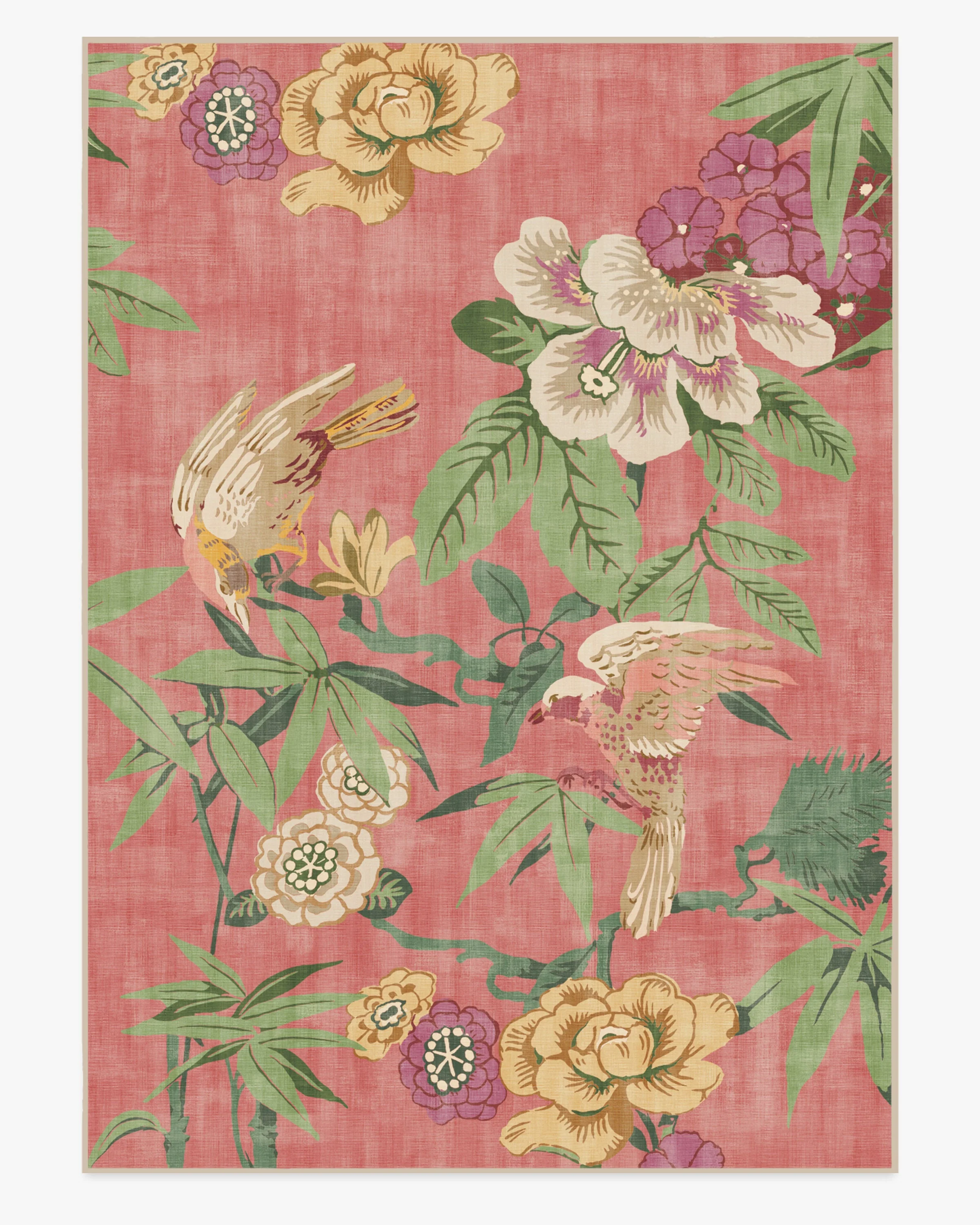 Bamboo & Bird Blossom Pink Rug by Sanderson