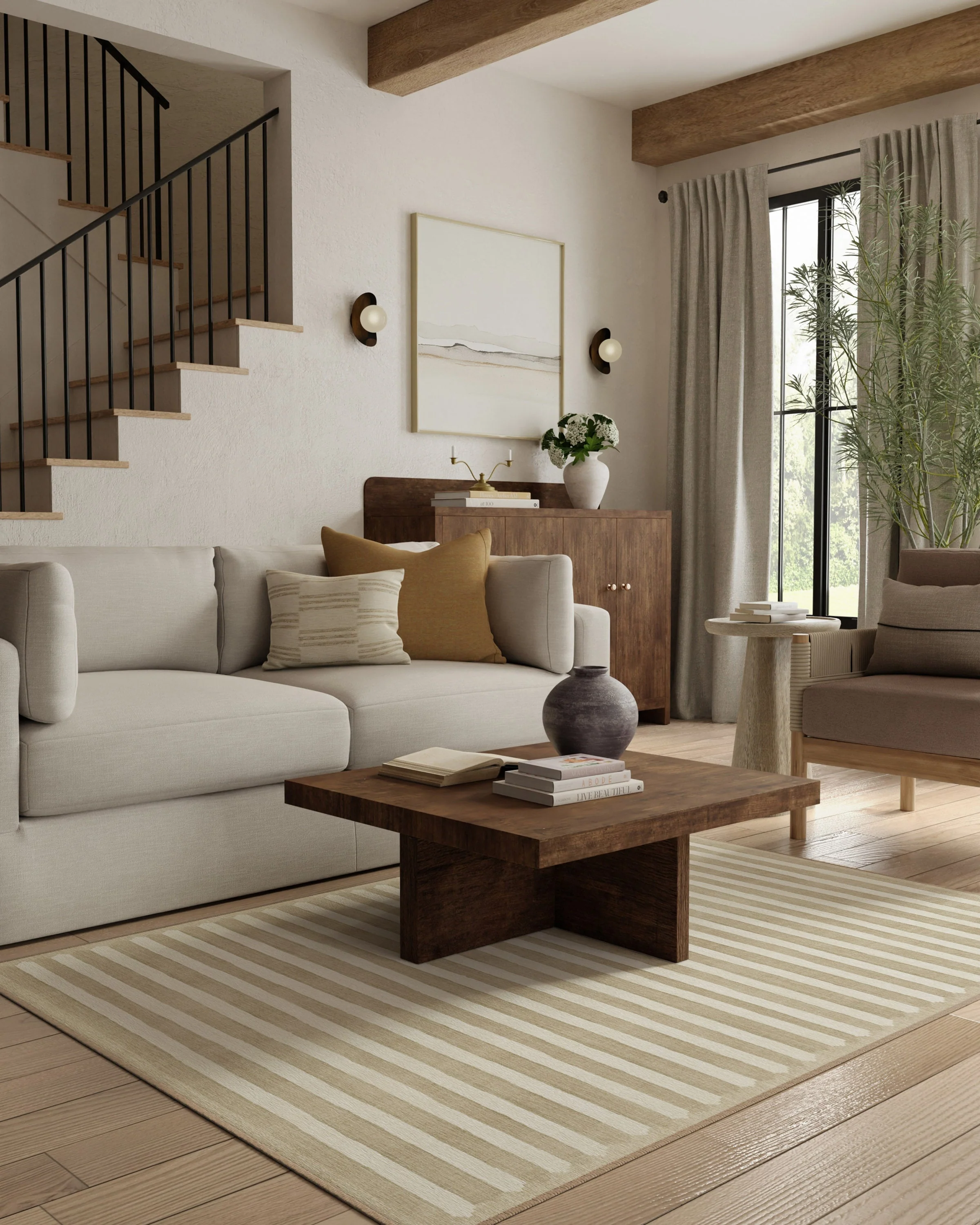 Elin Stripe Latte Cream Flatwoven Rug by goop
