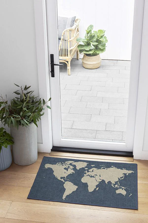 World Map Blue Rug