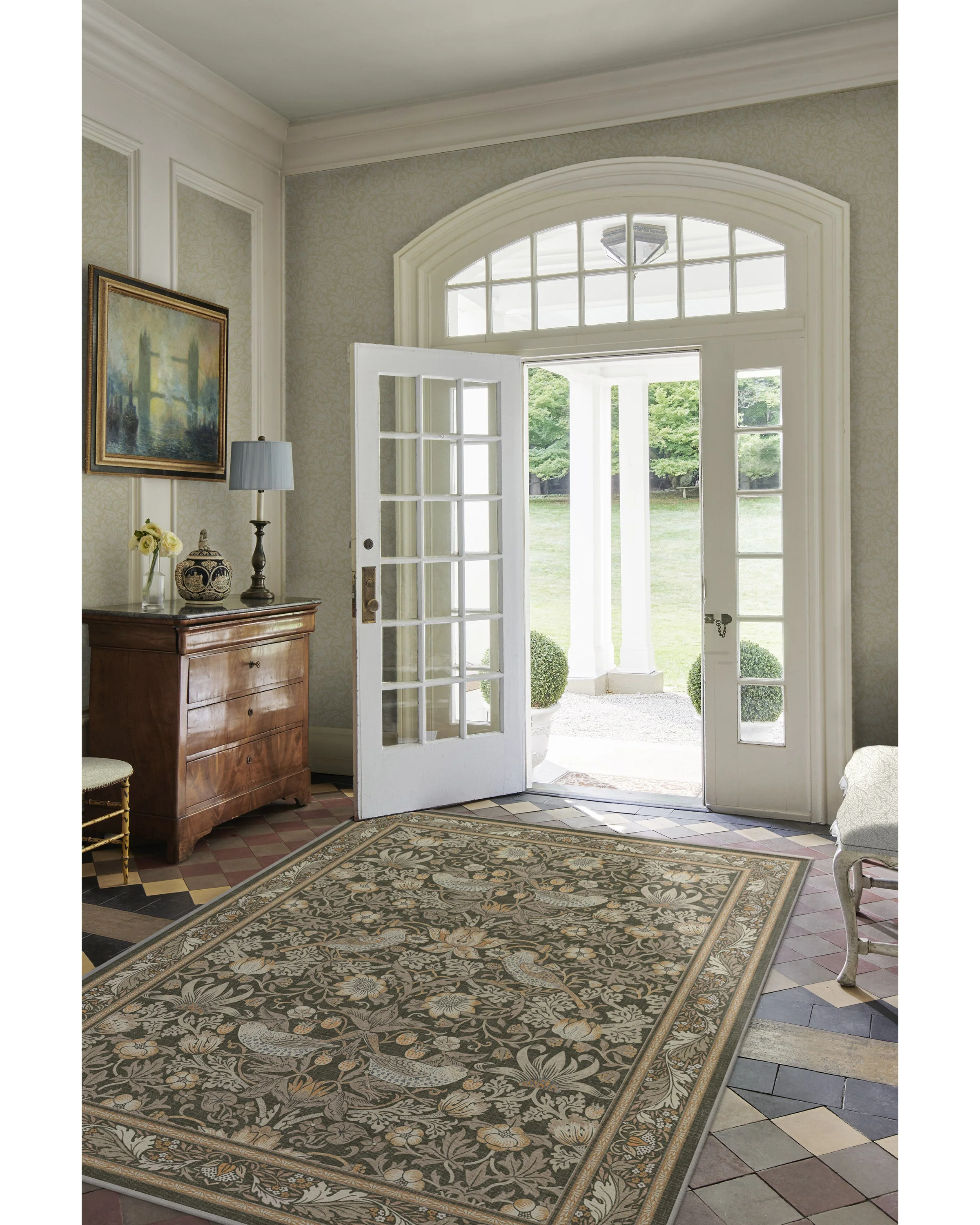 Strawberry Thief Stone Gold Flatwoven Rug by Morris & Co.
