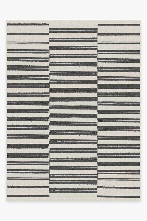 Offset Stripe Black Outdoor Rug