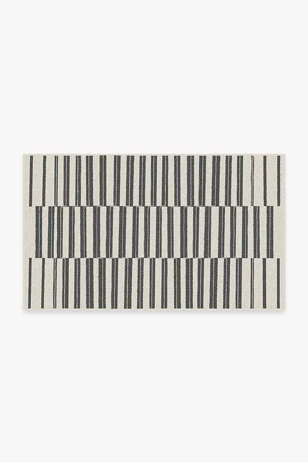 Offset Stripe Black Outdoor Rug