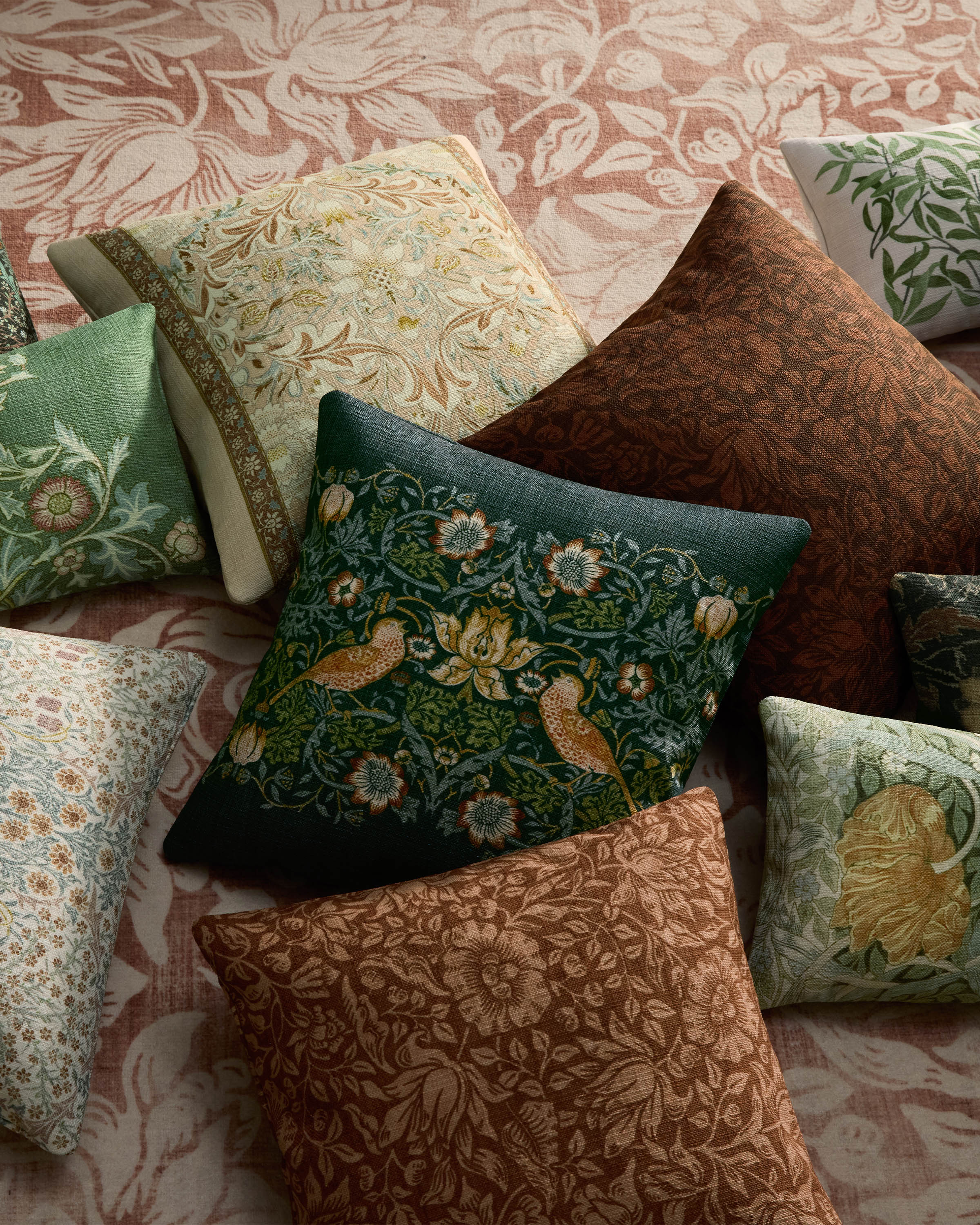 Strawberry Thief Slate Blue Woven Throw Pillow by Morris & Co.