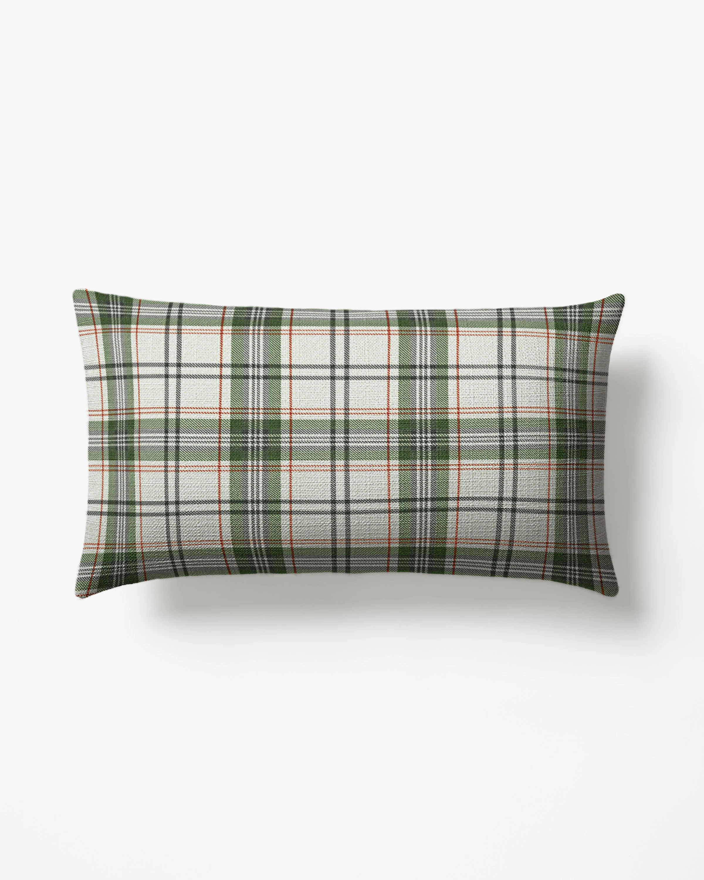 Noelle Tartan Eggshell & Green Woven Throw Pillow
