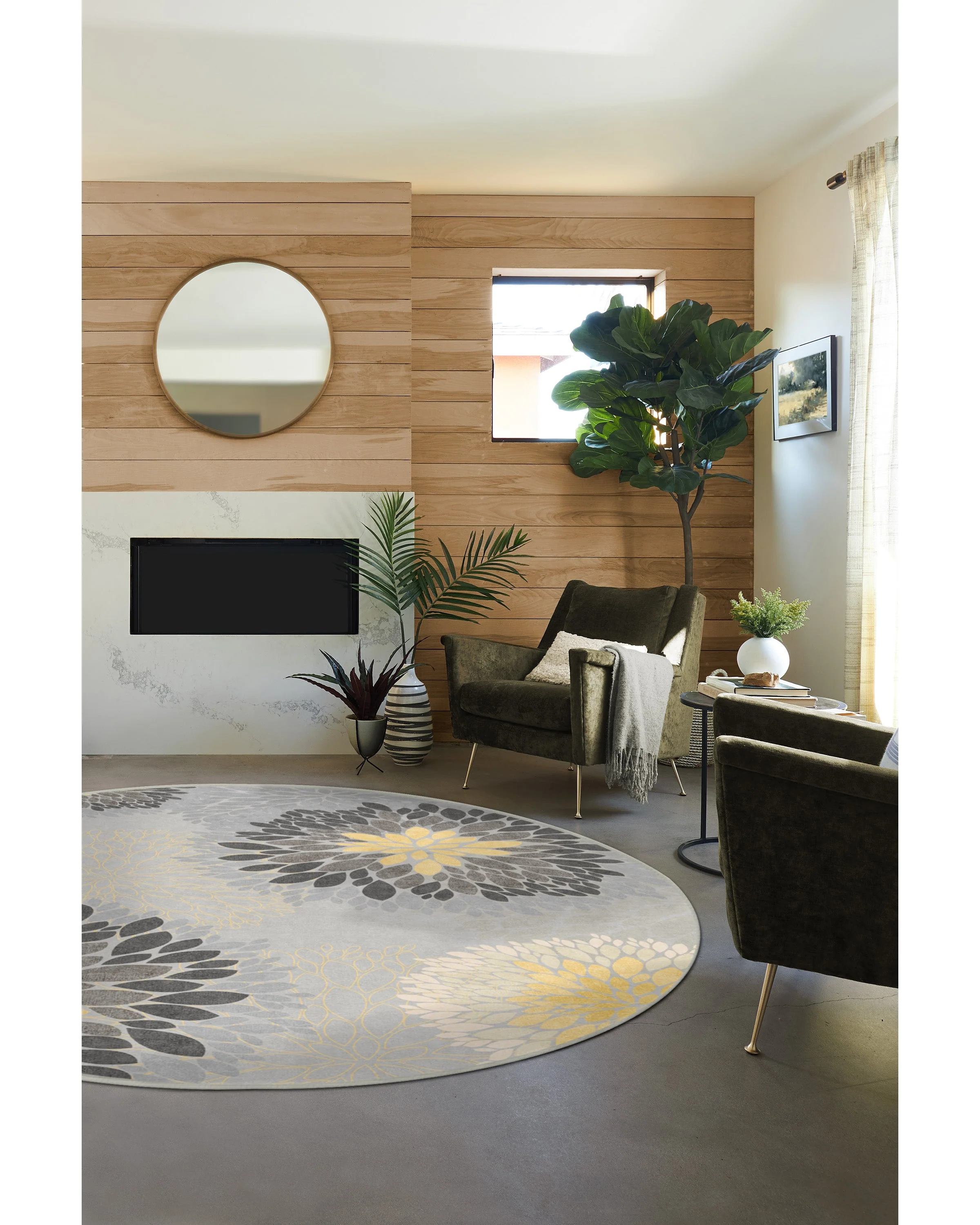 Floral Medallion Yellow Grey Rug