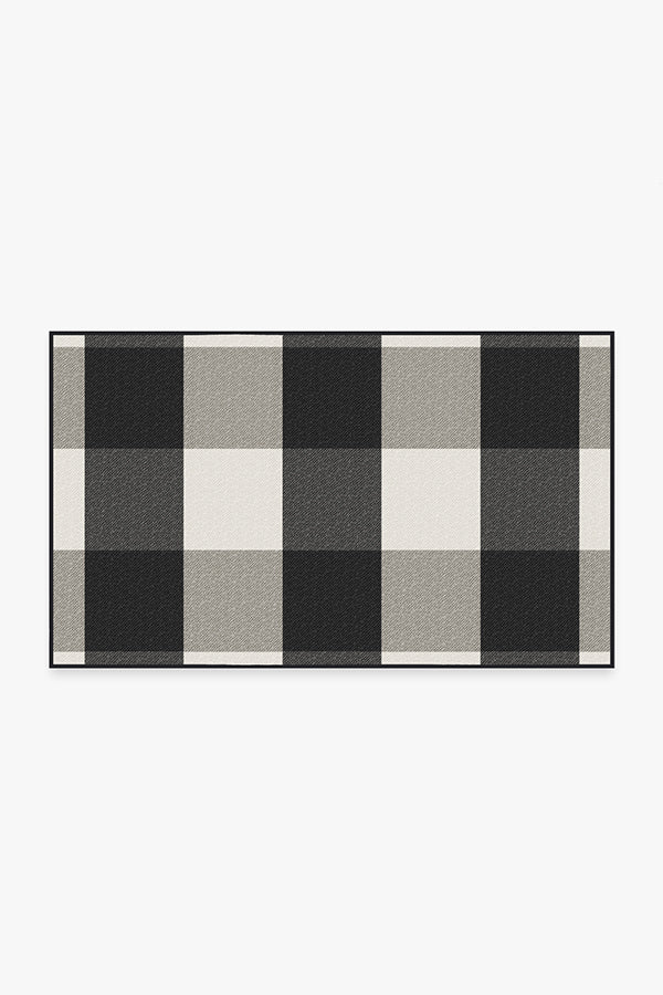Gingham Plaid Black & White Outdoor Rug