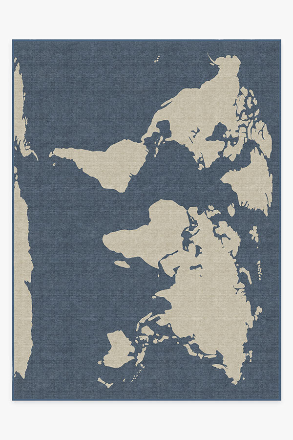 World Map Blue Rug