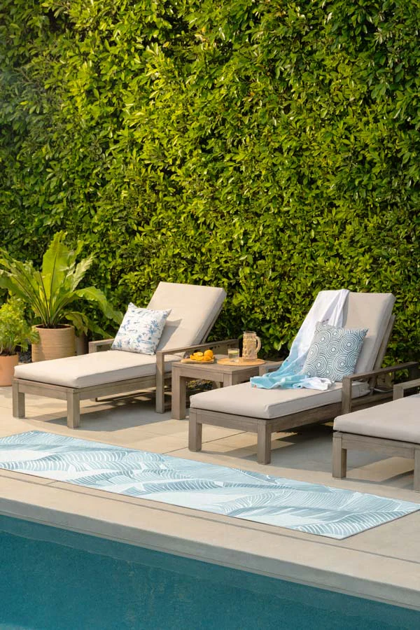 Banana Leaf Soft Blue Outdoor Rug by Gray Malin