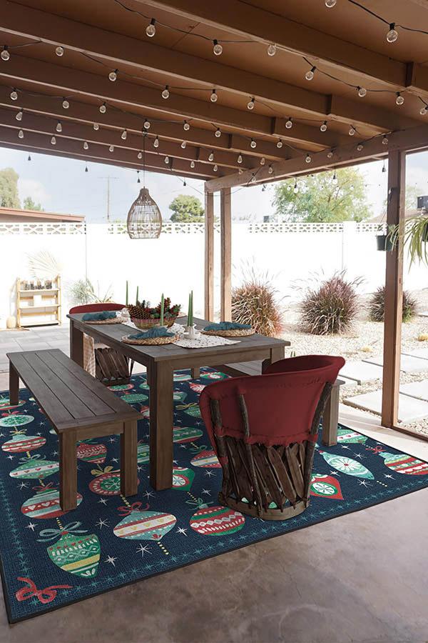 Festive Garland Navy Outdoor Rug